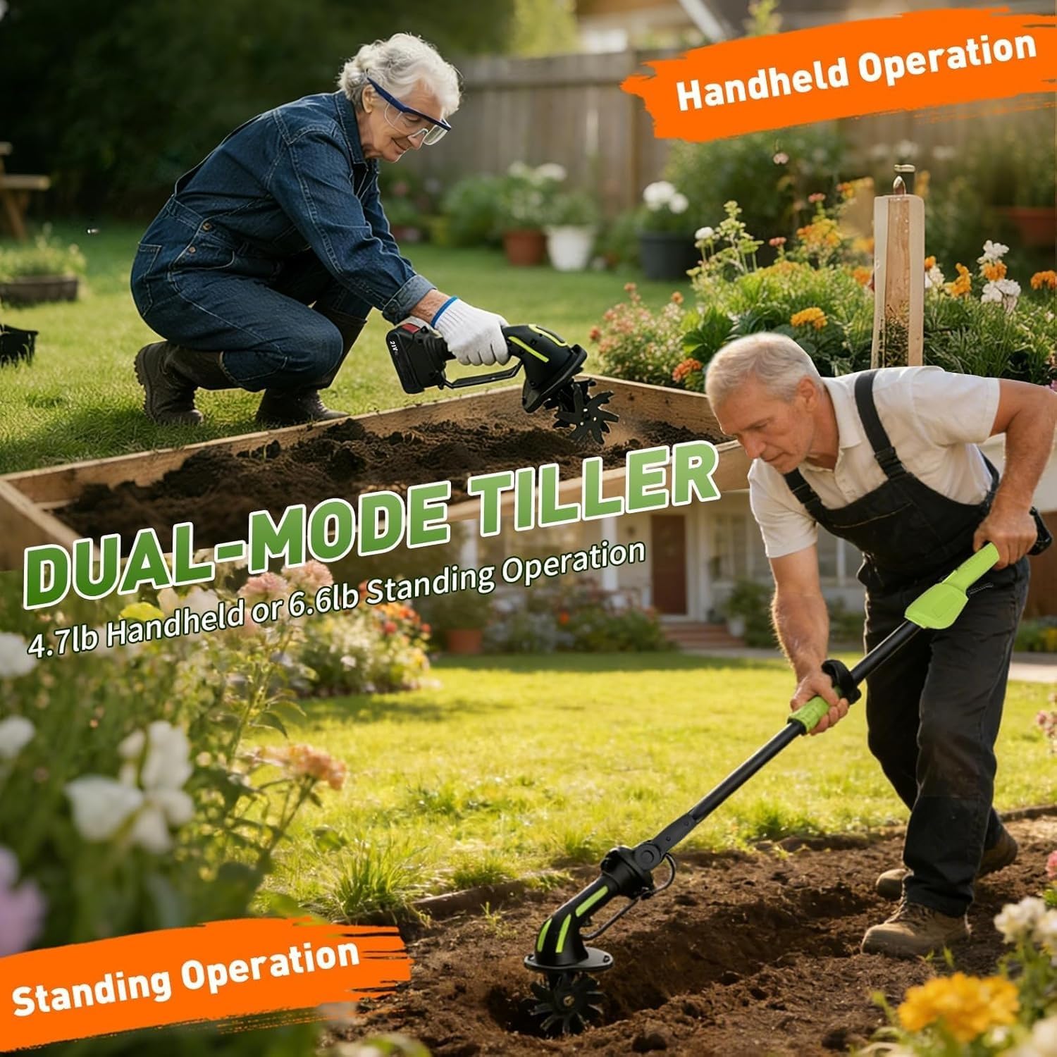 Cultivador Portátil, Rotocultivador Inalámbrico, Rotocultivadores De Jardín con 2 Baterías, Azada Eléctrica Manual, Herramientas para Labrar El Suelo, para Y Huertos