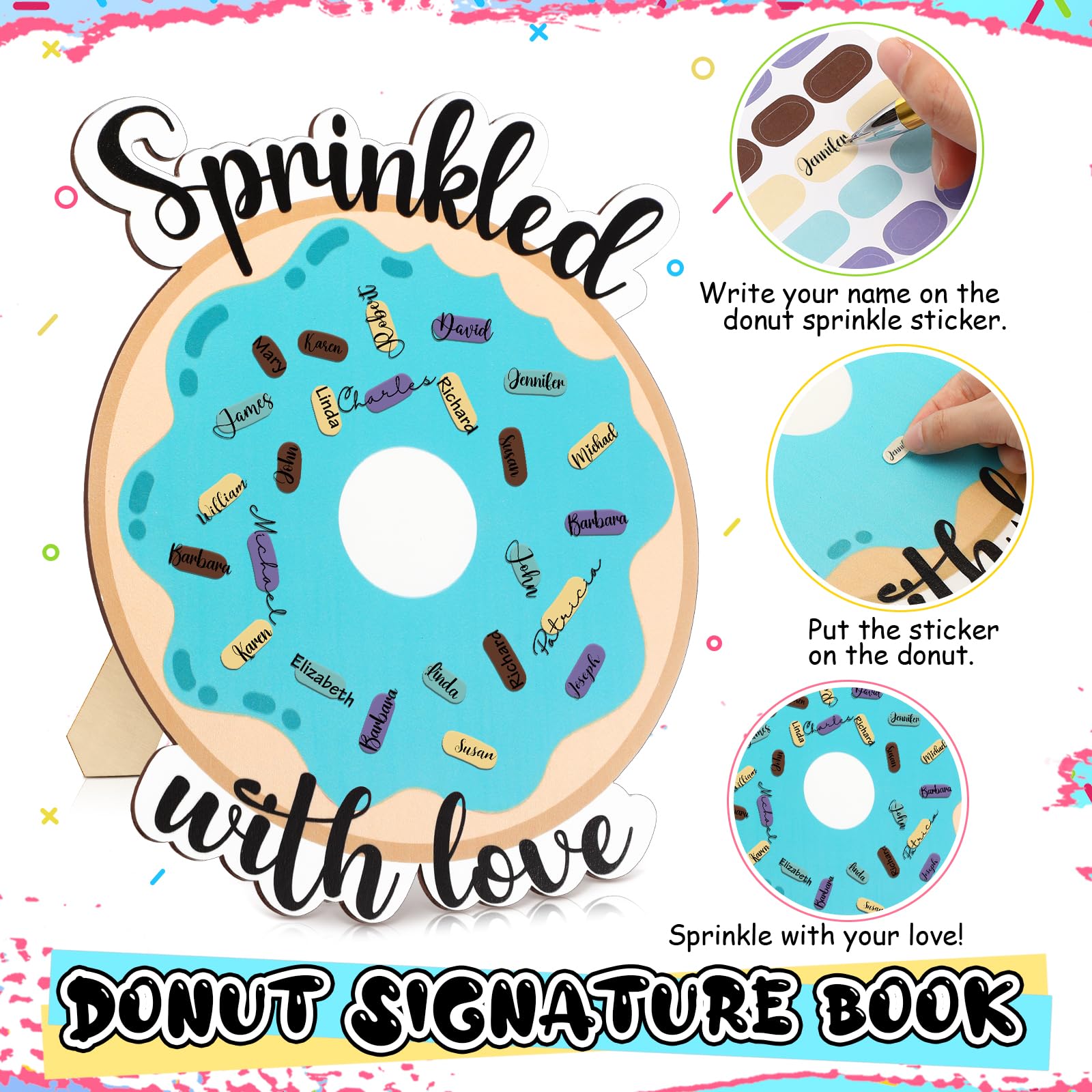 Memorywuu Donut Baby Shower Guest Book Alternatives Sprinkle Baby Shower Decorations Sign in Guest Book for Sprinkled with Love Gender Reveal(Blue)
