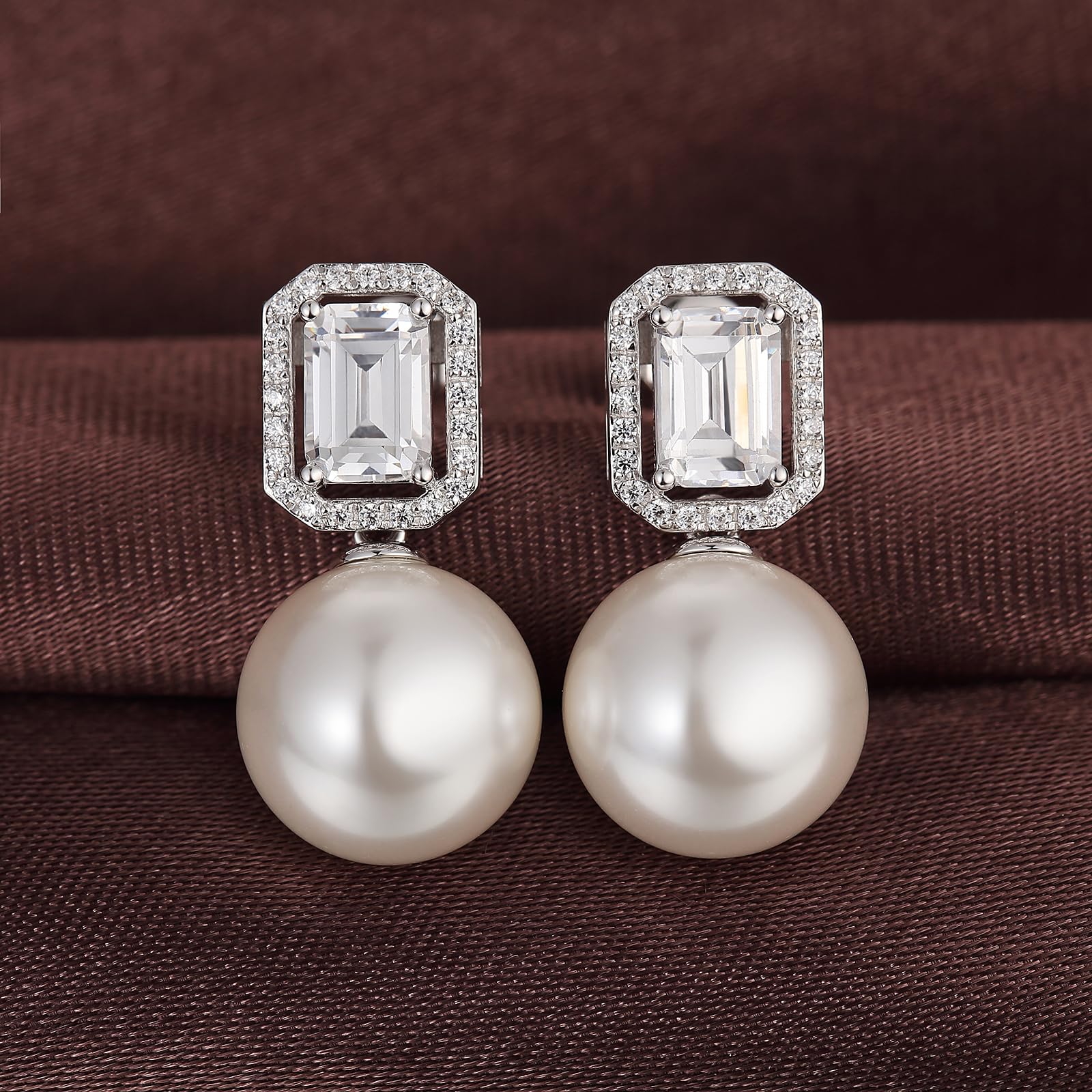 jiamiaoi Orecchini da donna in argento Sterling 925, perla bianca da 12 mm, placcati in oro bianco 18 carati
