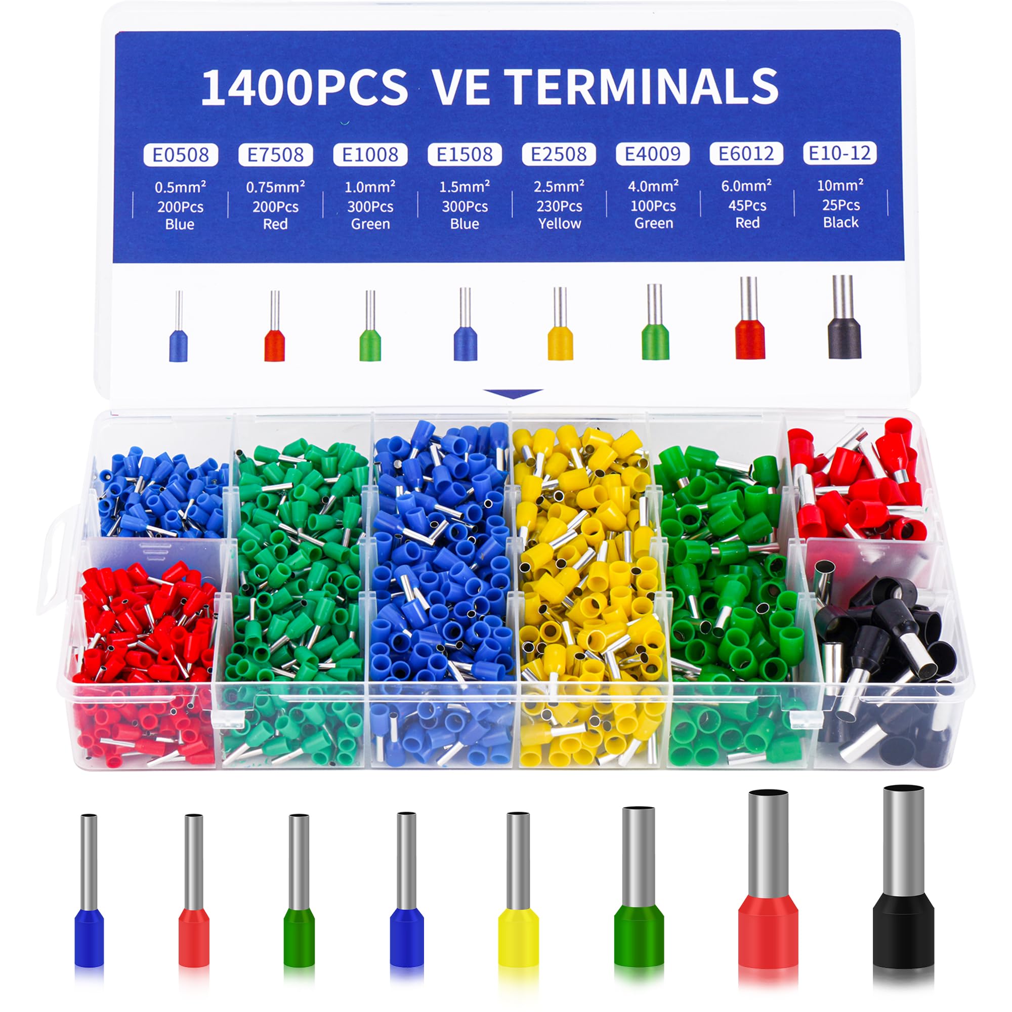 Set 1900 Puntalini Elettrici A Crimpare - Terminali Per Cavi 0.5-6mm&sup2; Con Scatola Organizer