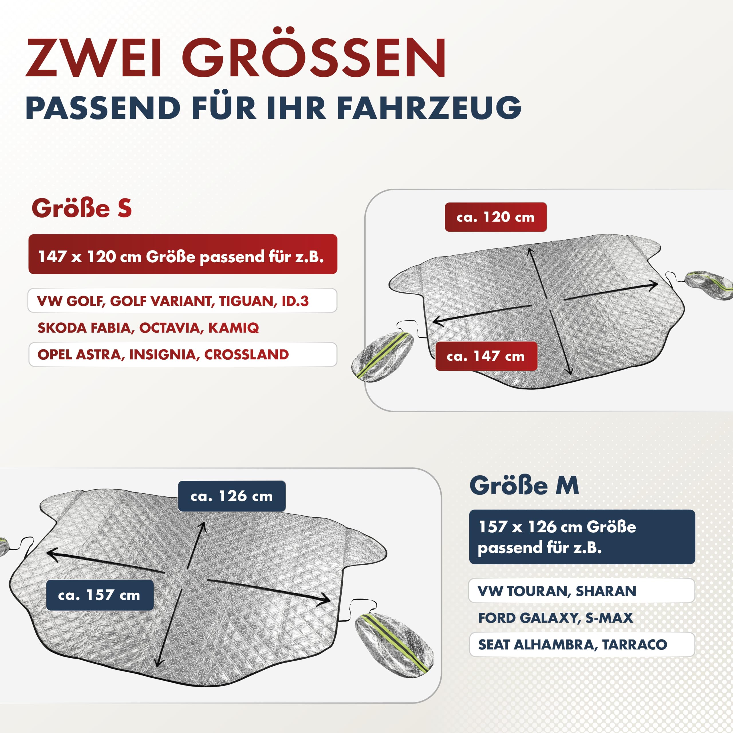 WALSER Premium Sonnenschutz Auto Frontscheibe mit Seitenspiegelschutz S, Frontscheibenabdeckung Sommer, UV-Schutz Hitzeschutz Windschutzscheibe, Sonnenblende Autoabdeckung faltbar, PKW 147x120 cm