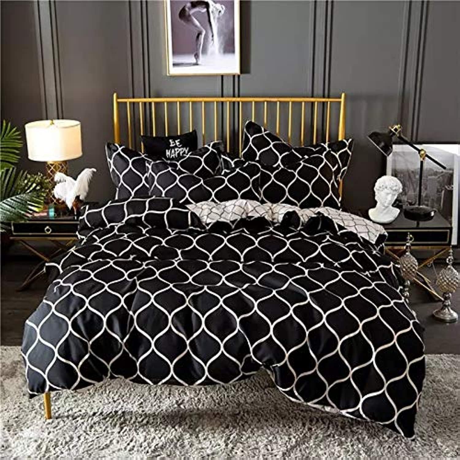 Miscellaneous Vizier Bedding Duvet Cover Set, King size (220X240CM) 6 Pieces, Geometric Black