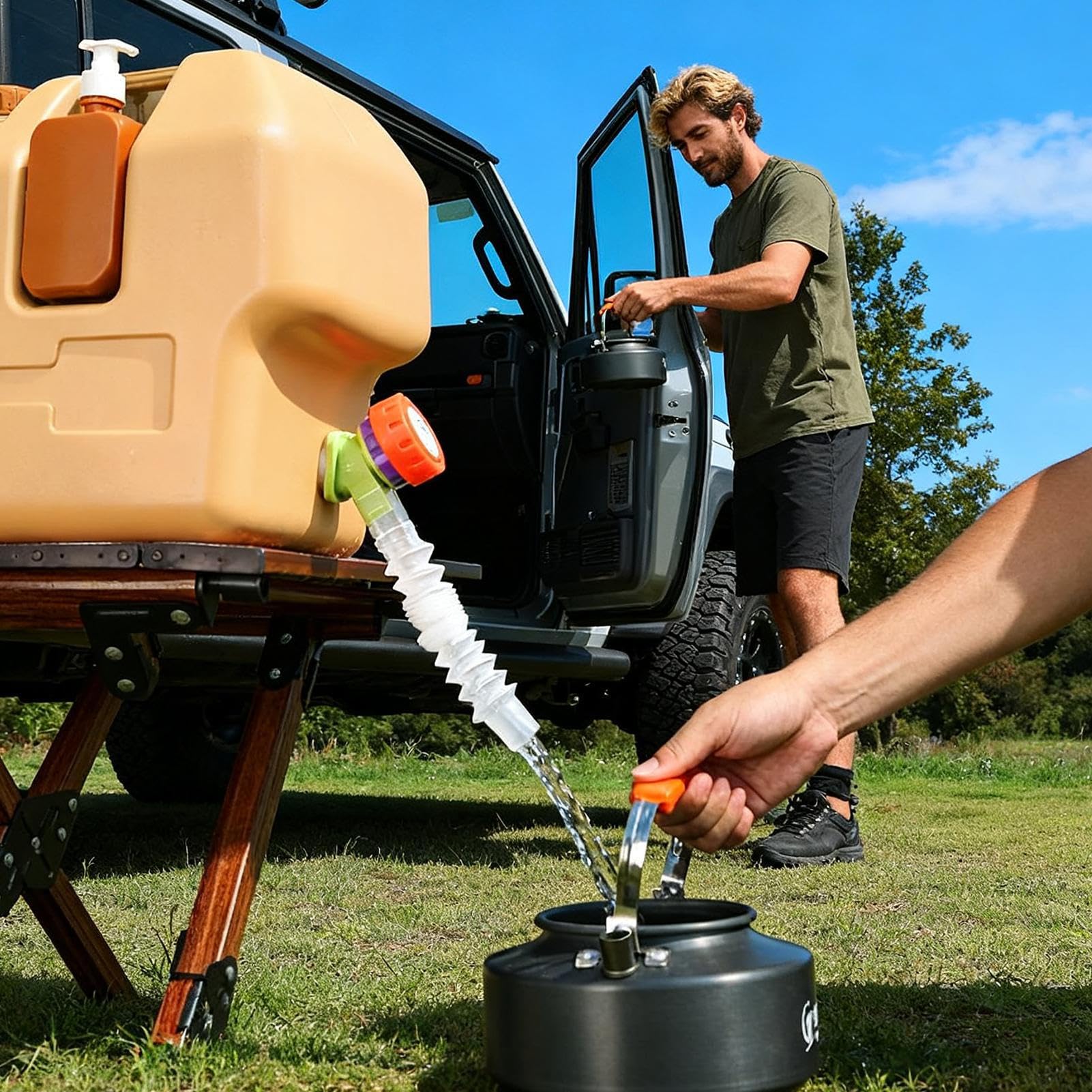 Wassertank – Tragbarer Trinkbehälter, Camping-Ausrüstungsspender-Set, Zapfen-Handseife, Outdoor-Wasserspeicher, Camping-Wassertank für Wandern, Reisen, Überleben, Rucksackreisen, Roadtrip