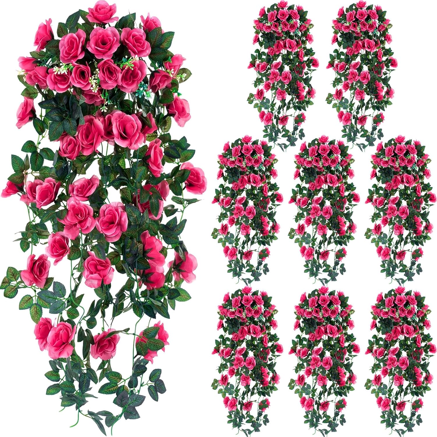 8 Pcs 3.3ft Artificial Hanging Rose Vine Fake Rose Flowers with Green Leaves Silk Hanging Plants Garland for Home Garden Wedding Party Mother's Day Indoor Outdoor Decor
