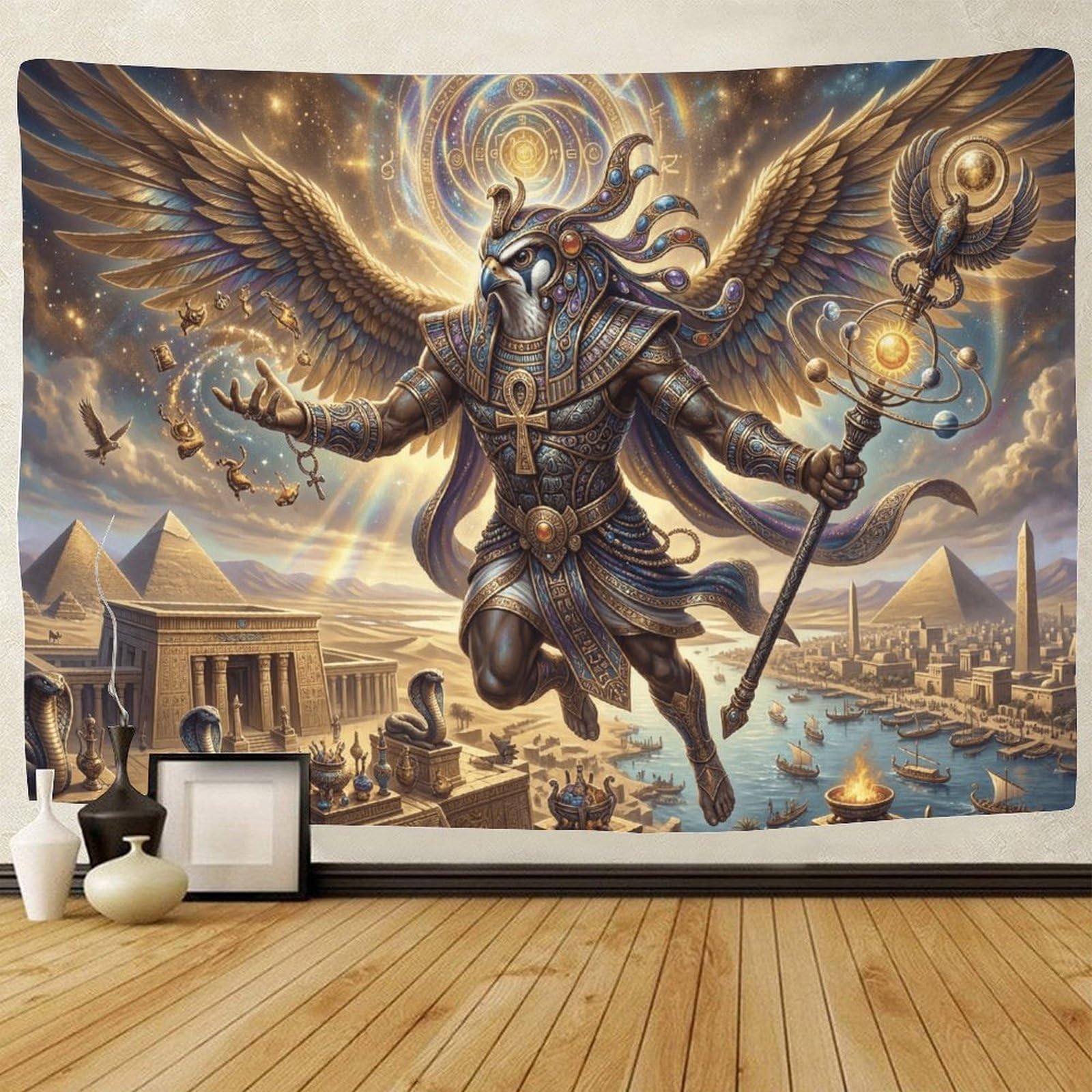 GPMNBCXZK Egyptian Horus Wall Tapestry Mythological Art 3D Printed Decor for Living Room Bedroom 70cmx100cm