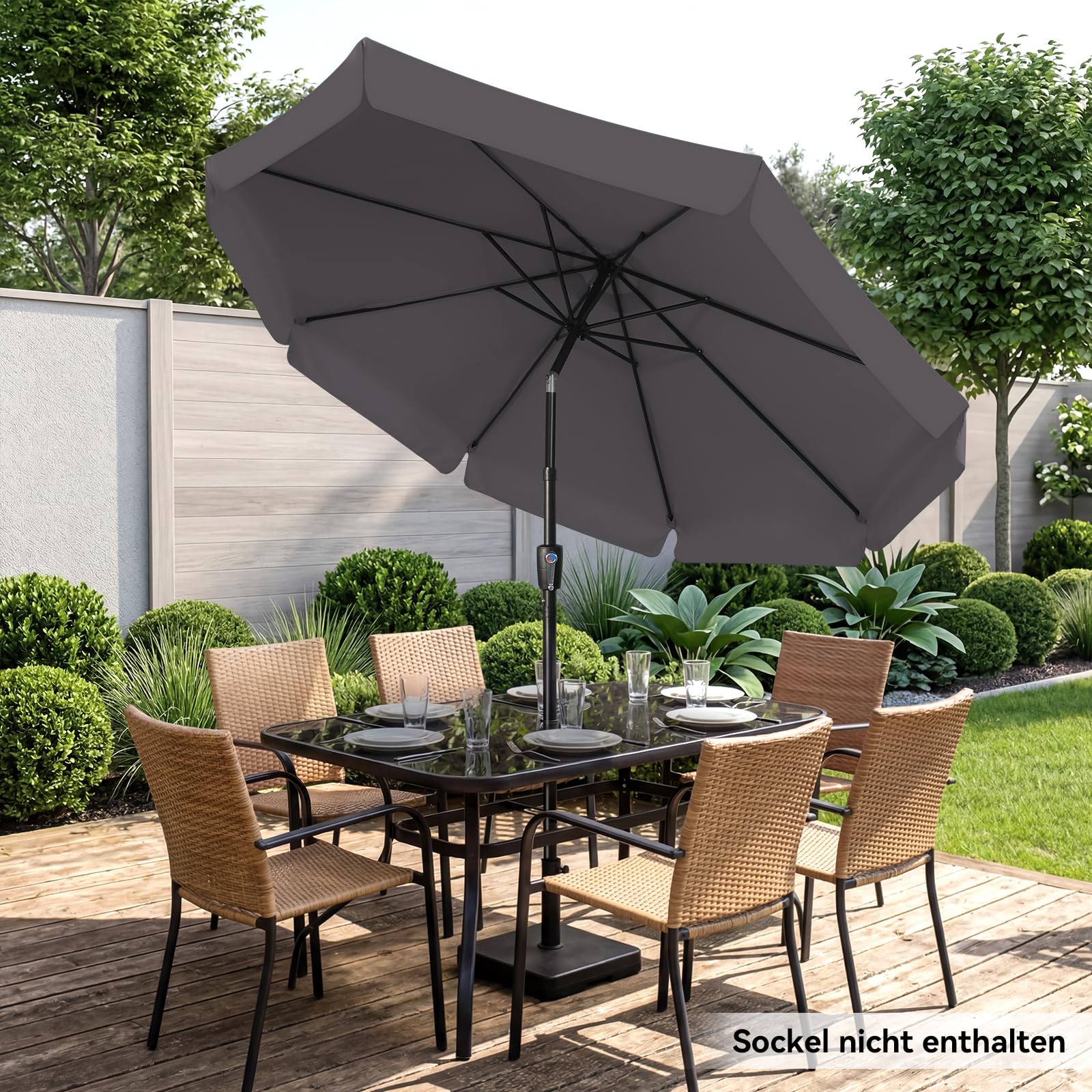 Sonnenschirm Balkon 300 cm Gartenschirm mit Kurbel Sonnenschutz UV-Schutz Wasserabweisend Marktschirm mit Volant Beidseitig Knickbar höhenverstellbar für Garten Terrasse Ohne Ständer