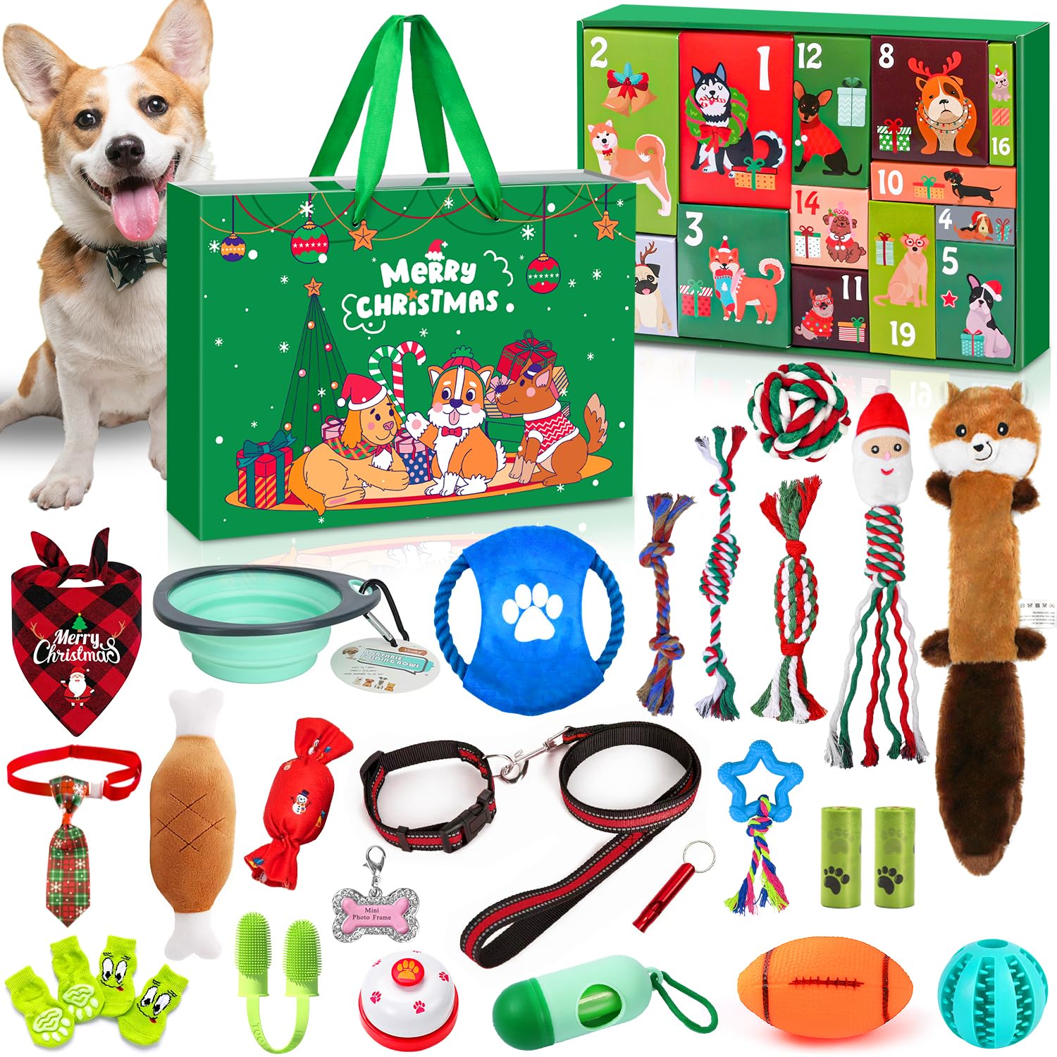 iZoeL Calendario Avvento Cani, Giochi per Cani, Calendario dell'Avvento | Calendario Avvento 2026, Regalo Natale, Giochi Cane, Sacchetti Cane Cacca Guinzaglio per Cani Frisbee Collare Ciotole Palline