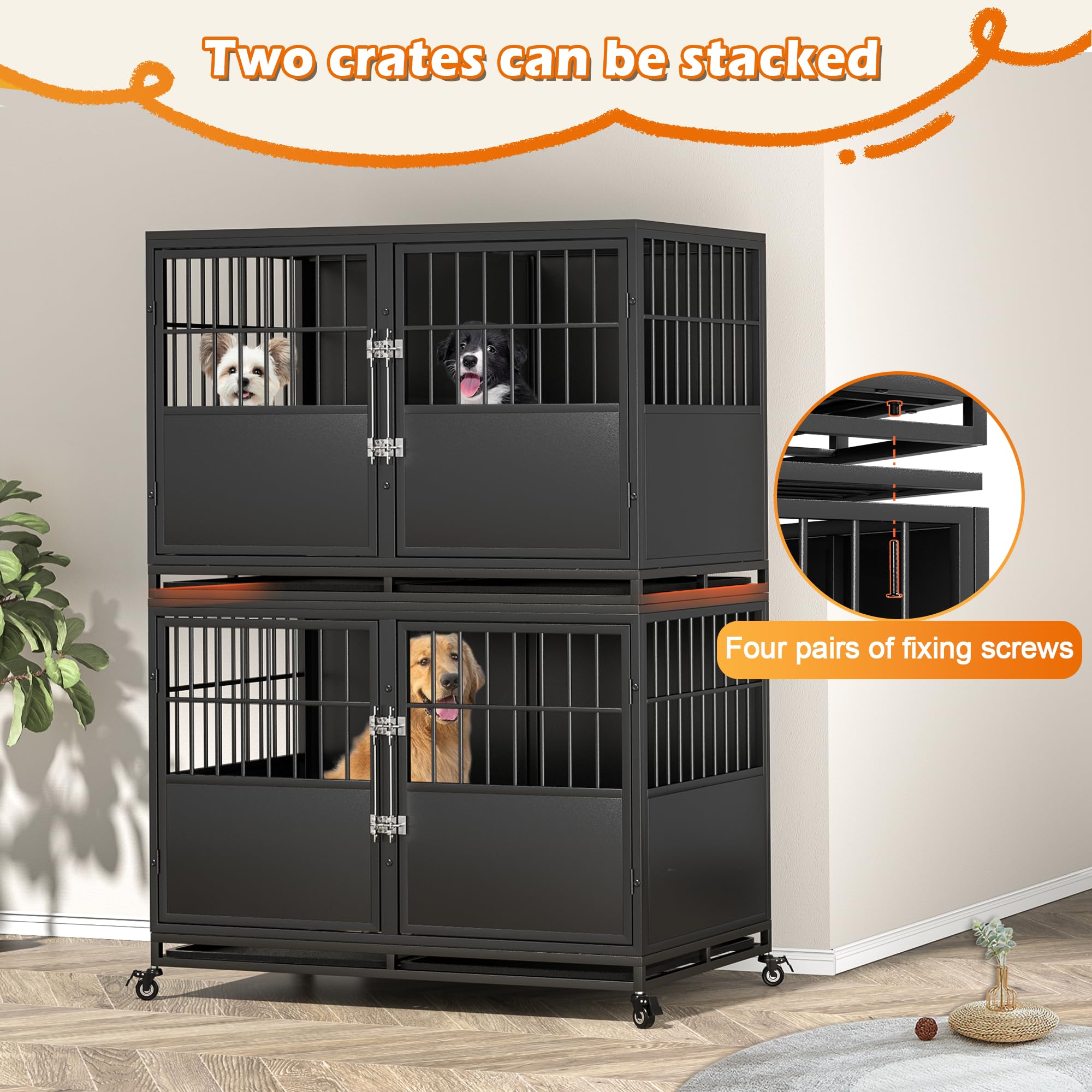 Stackable Kennels Indoor Dog Kennel 48 Inch Heavy Duty Dog Crate With Divider - Stackable ...