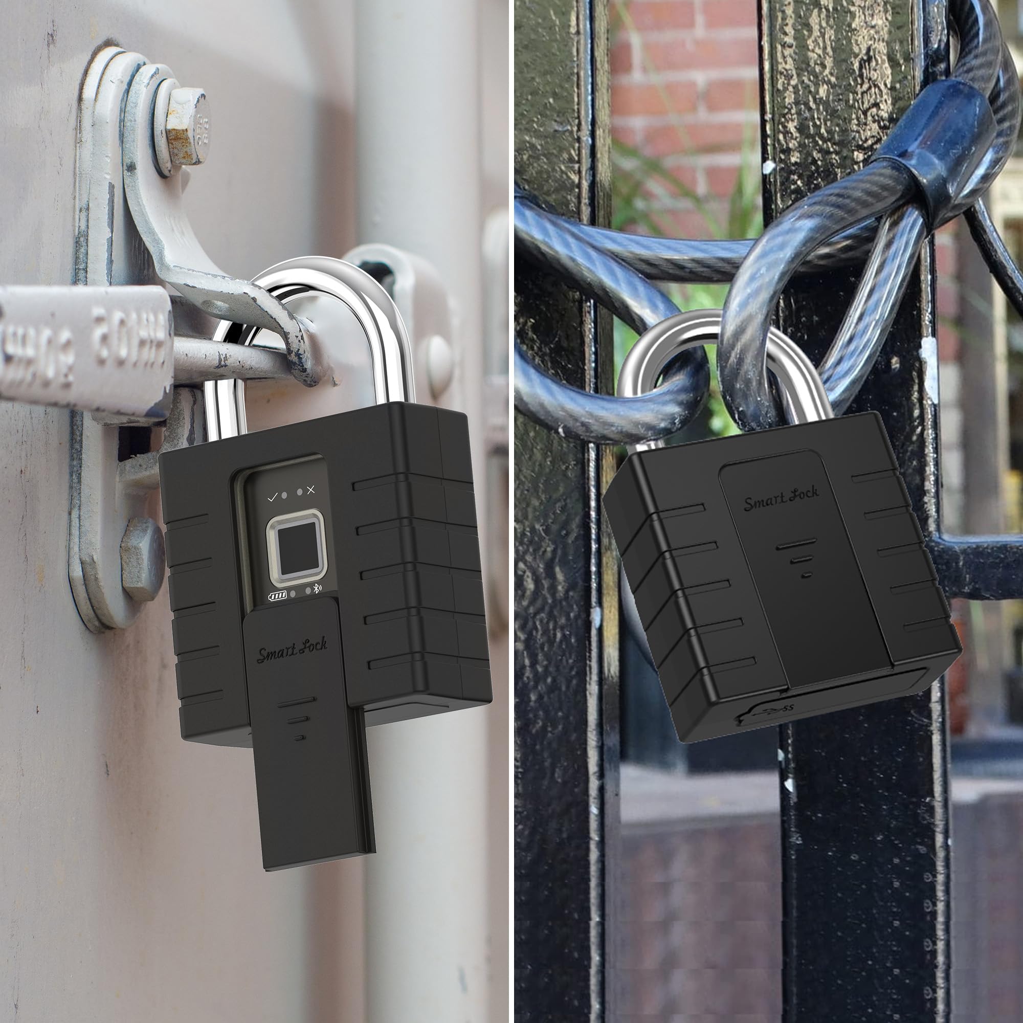 Cadenas à empreintes digitales avec application et clé, cadenas noir très résistant, adapté pour l'extérieur, le camion, l'entrepôt et les casiers d'armoires