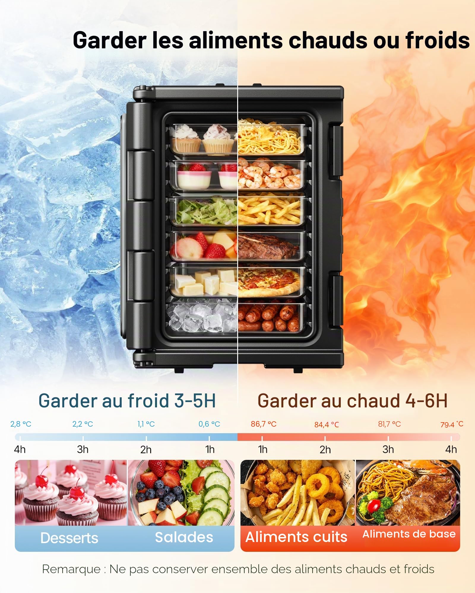 VEVOR Conteneur Isotherme 90 L, Boîte de Transport en LLDPE à Chargement Frontal, avec Poignées et Double Boucles, pour Garder au Chaud ou Froid Traiteur Restauration Restaurant Cantine 445x645x610 mm