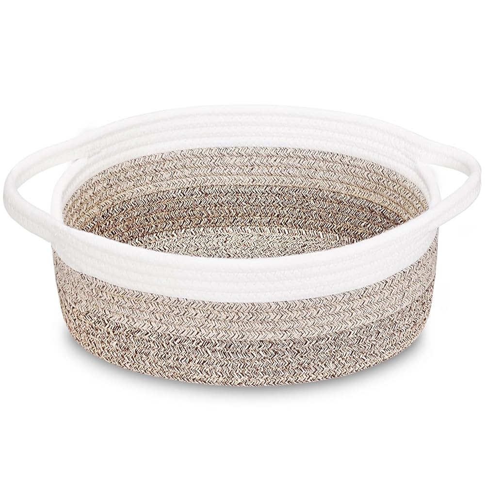 ABenkle Small Basket with Handles - Decorative Durable Rope Woven Storage Bin Shelf Storage Organizer Cube, Easter Baby Gift Basket, 12x8x5