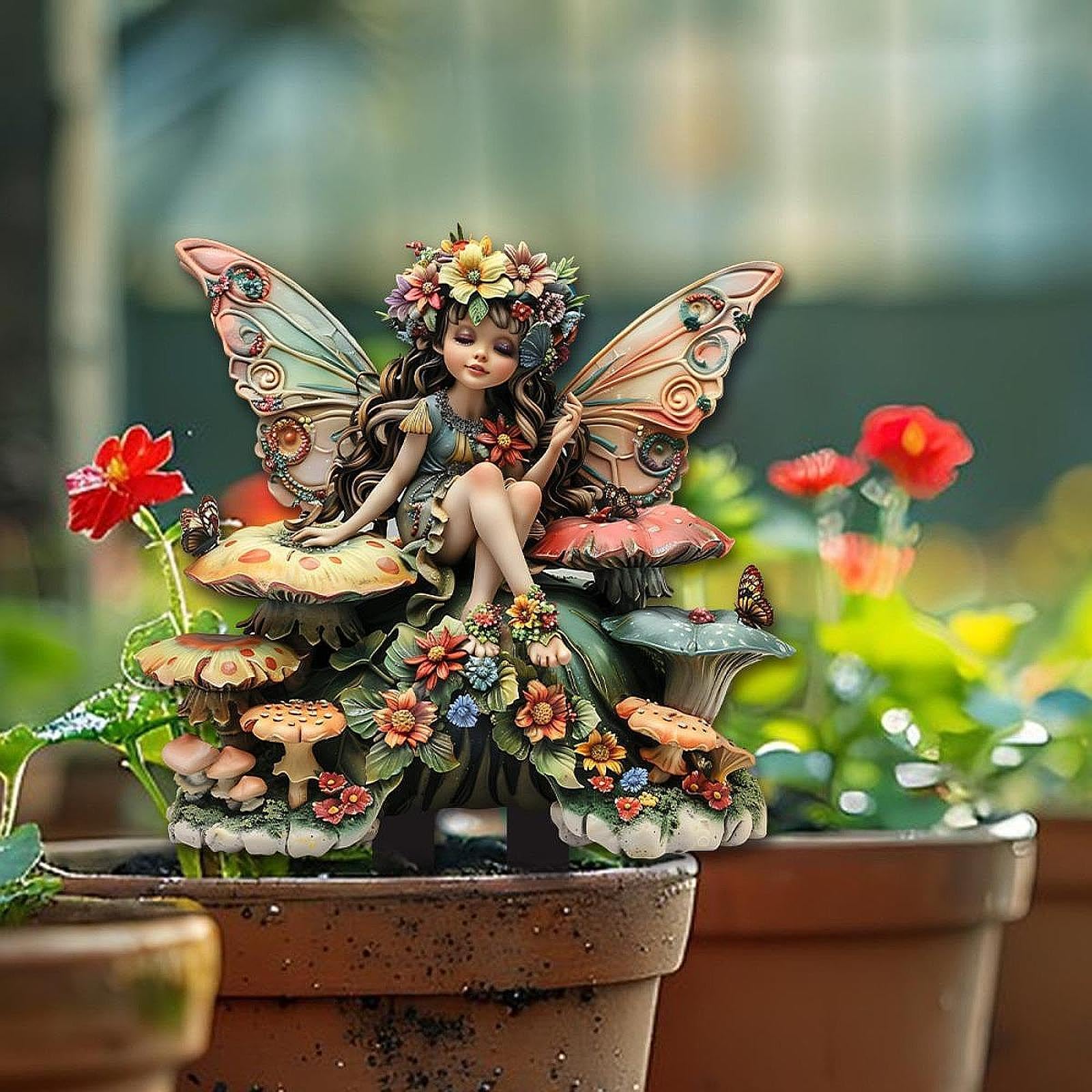 Bnf® Fairy Figurines Stake Decor Mushroom Shape Ornament for Lawn Yard Home Patio-image-41