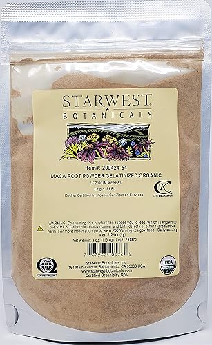 Starwest Botanicals Polvo de raíz de maca orgánica (gelatinizado), 4 onzas