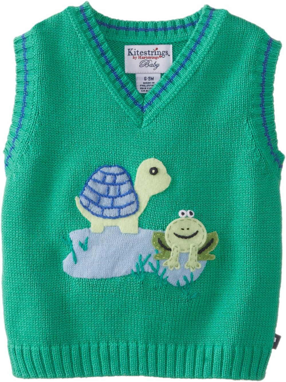 Kitestrings Newborn Baby Boy Cotton Turtle and Frog Sweater Vest, Turf Green, 03