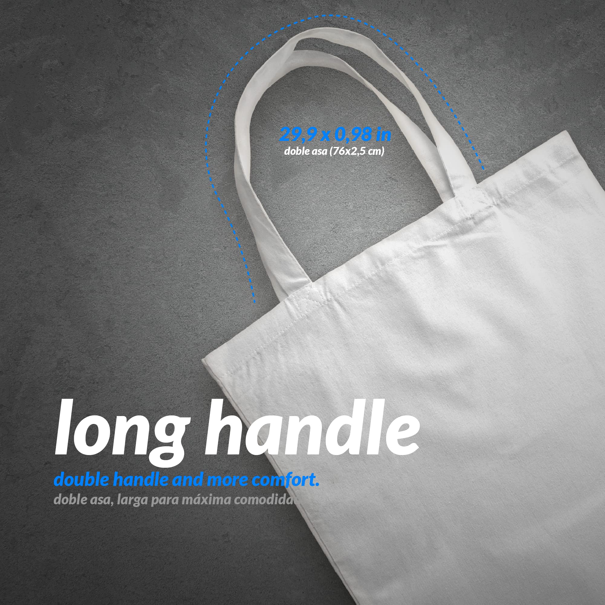Tote Bag, Lot de sacs couleurs 100% coton, à longues anses, lavables et réutilisables. Sac en jute. Cabas en Tissu à Poignées Solides pour les Courses, longues poignées. Sac Shopper Sacs en coton