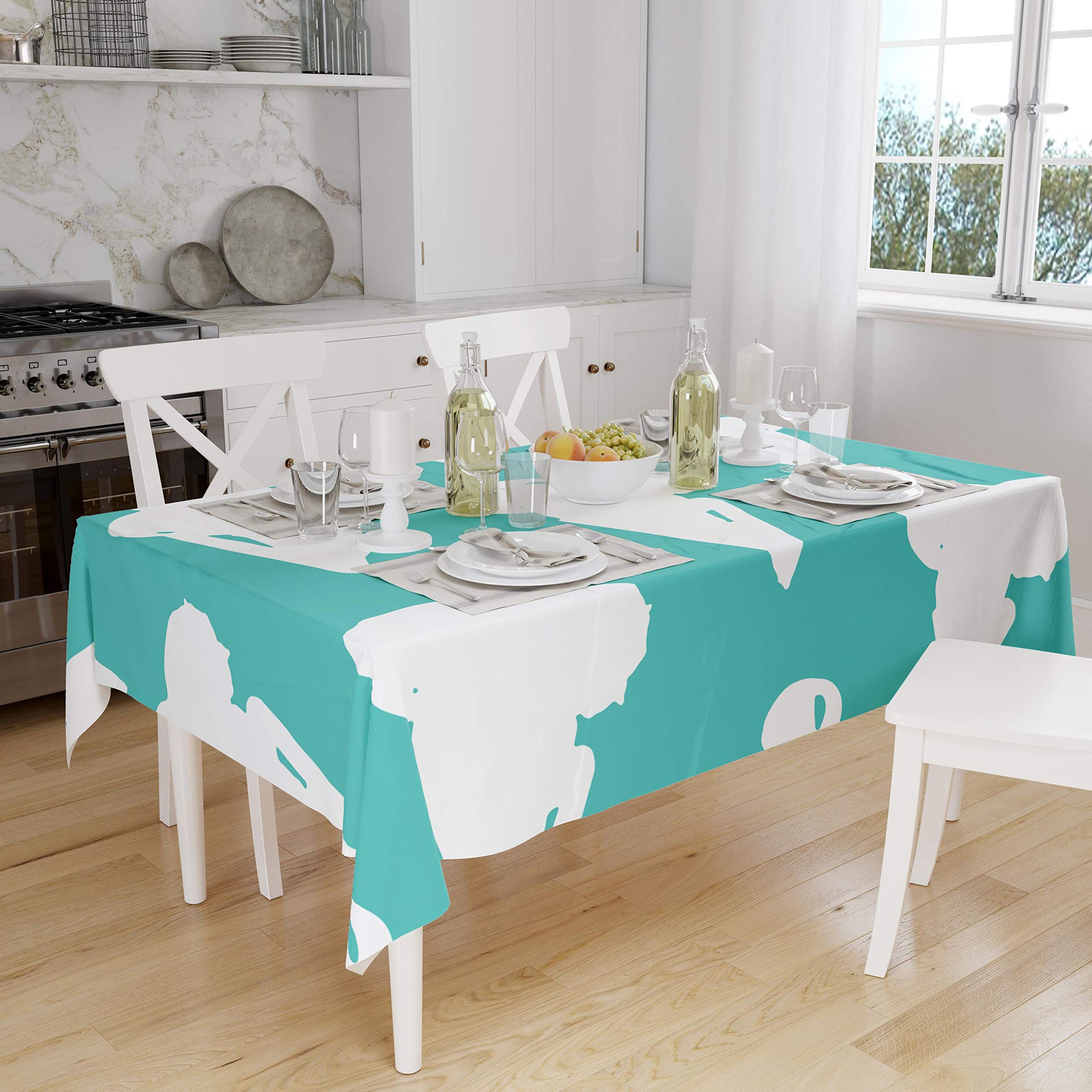 Bonamaison Kitchen Decoration, Tablecloth, Turquoise, White, 140 x 160 Cm - Designed and Manufactured in Turkey