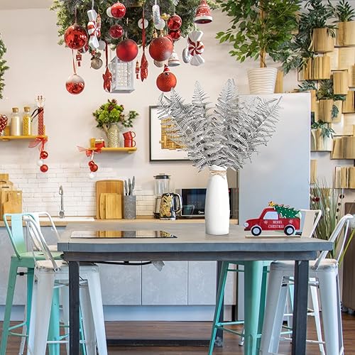 Miniatura 4 de Xinnun Hojas de purpurina de Navidad, hojas tropicales artificiales, para árbol de Navidad, guirnalda de hojas con purpurina, púas de Navidad, ramo