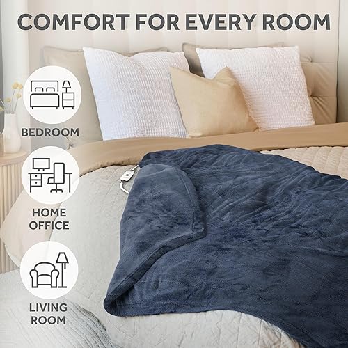 Miniatura 5 de Sunbeam Royal Posh - Manta eléctrica de terciopelo, 50 x 60pulgadas, 4 ajustes de calor, apagado automático de 4 horas, manta cálida para sofá,