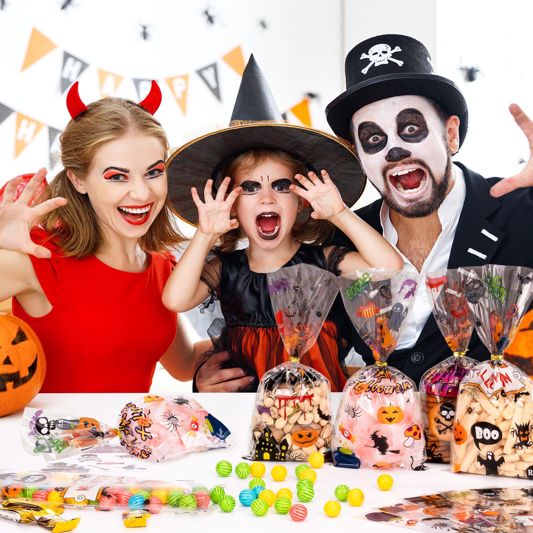 144 sacchetti per caramelle di Halloween, sacchetti in cellophane