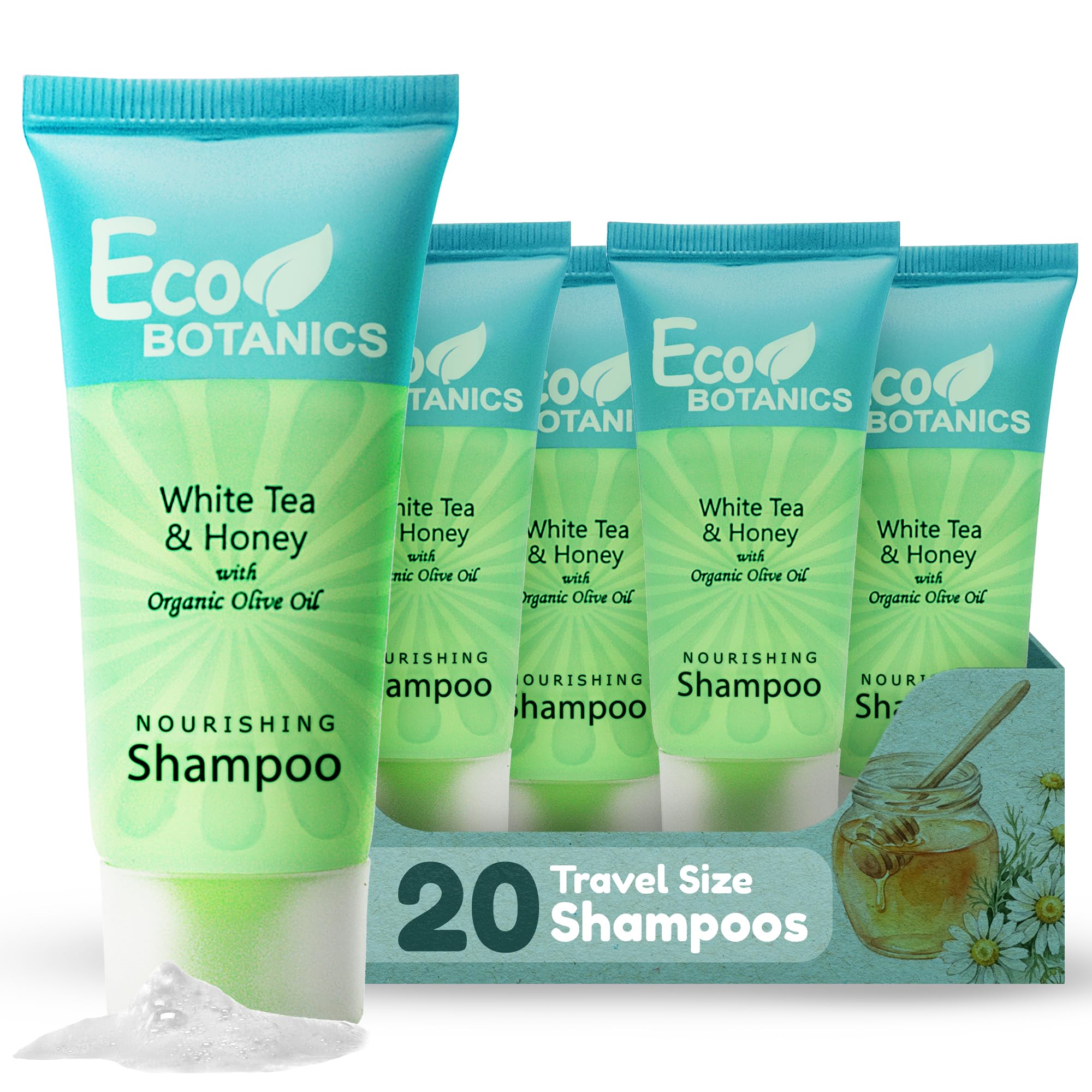 Eco Botanics 20-Count 0.85 oz Shampoo, Bulk Travel Size Hotel Toiletries 0.85 Fl Oz (Pack of 20)