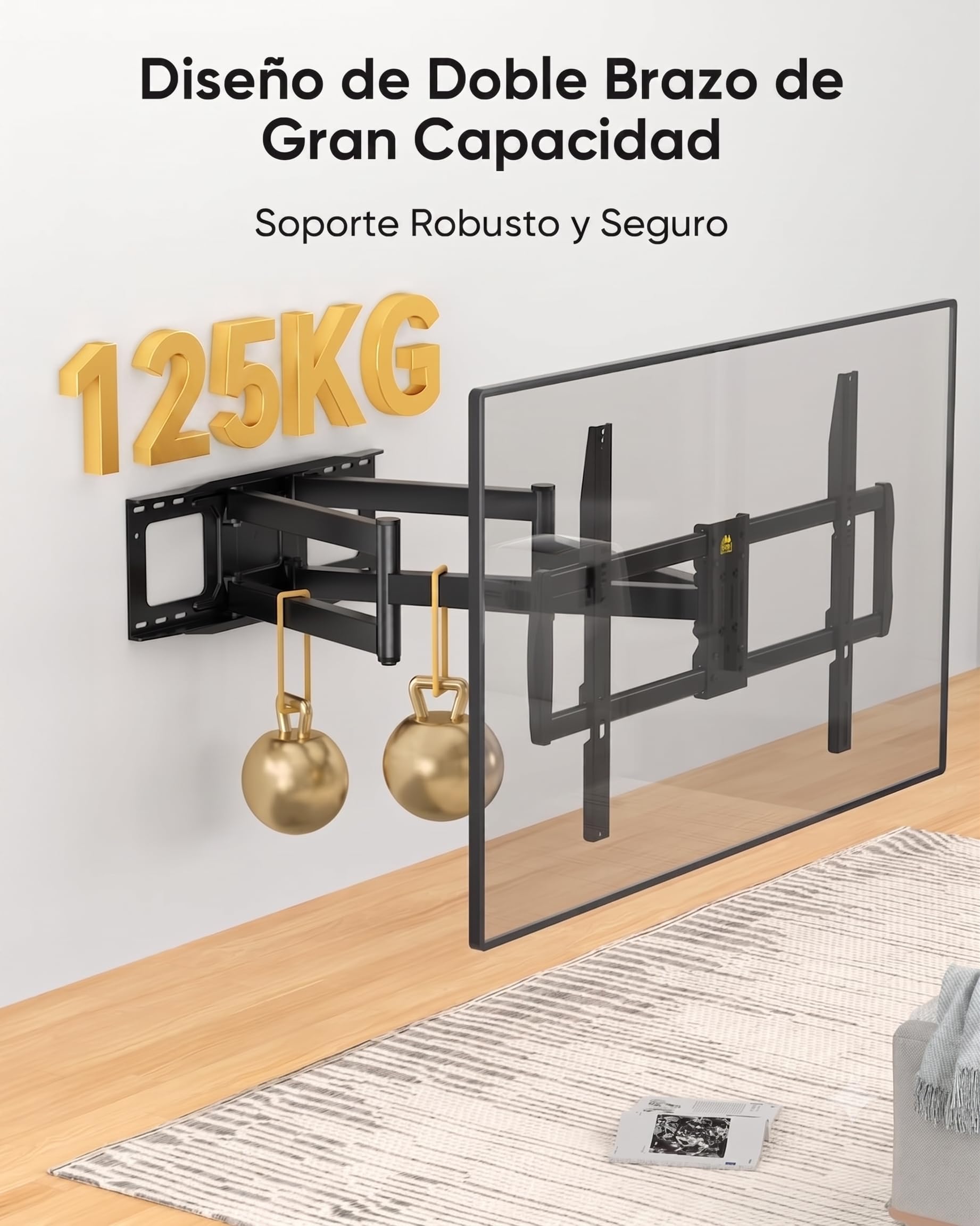 Soporte TV Pared Movimiento Completo para Televisores de 60-100 Pulgadas | Soporte Television Pared Giratorio e Inclinable, Extensión de 1090 mm, Brazos Dobles, VESA 900x600 mm, Carga 125 kg