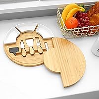Vista 6 de Vaiyer Juego de tablas de cortar de queso charcutería con tabla de queso redonda de 13 pulgadas con 3 cuchillos, 3 cuencos de cerámica con 2