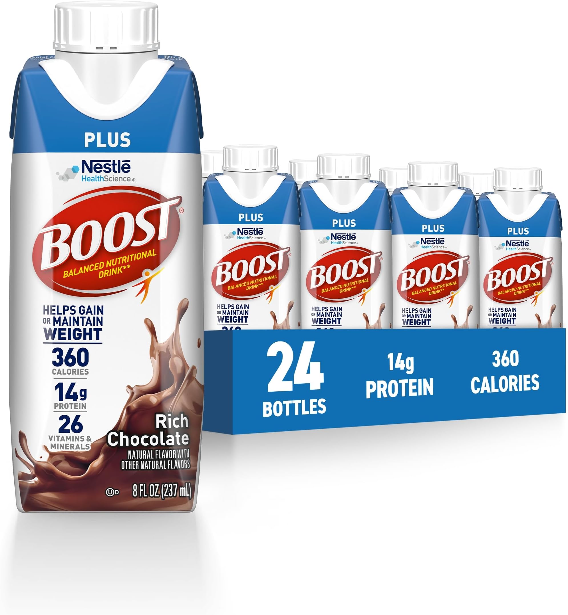Plus Nutritional Drink, Rich Chocolate, 8 fl oz (Pack of 24)