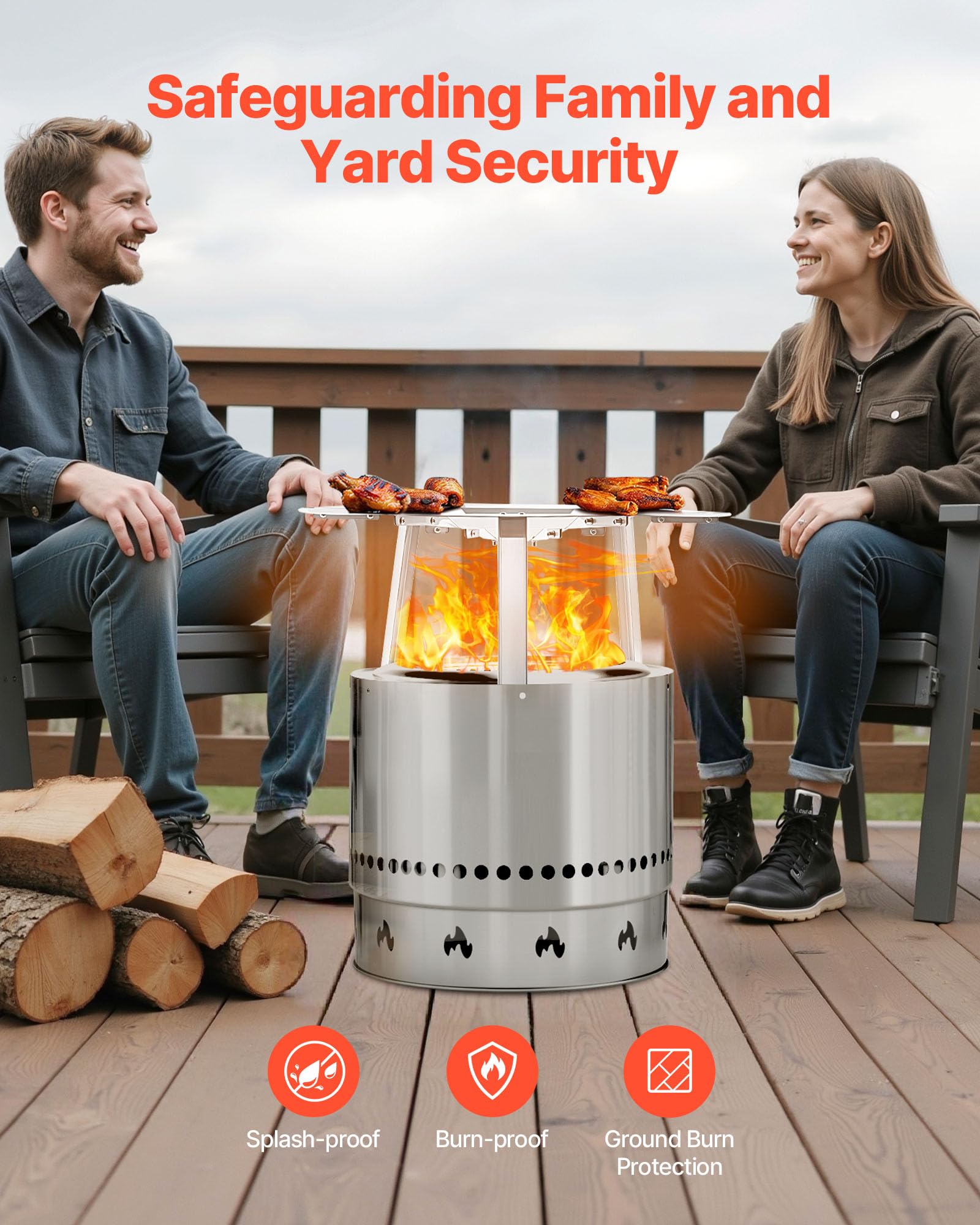 VEVOR Deflettore di Calore per Braciere da 635 mm Deflettore per Braciere da Falò in Acciaio Inox 304 per Stufa Solo Yukon, Forma di Rotonda, Copribruciatore Staccabile, Accessori da Campeggio