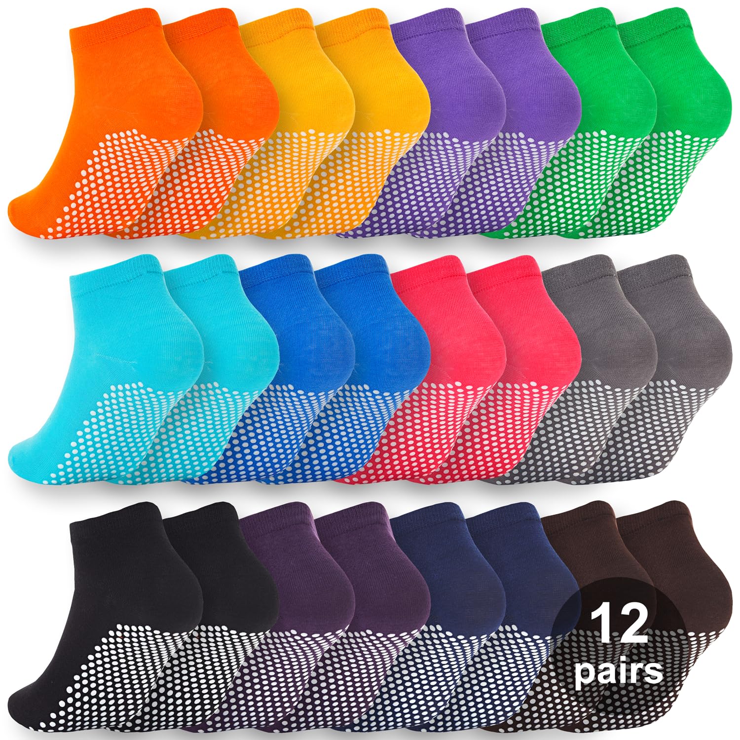 Anti-Slip Slipper Socks, 12 Pairs Gripper Bottom Indoor House Non-Skid Hospital Sock Yoga Sock