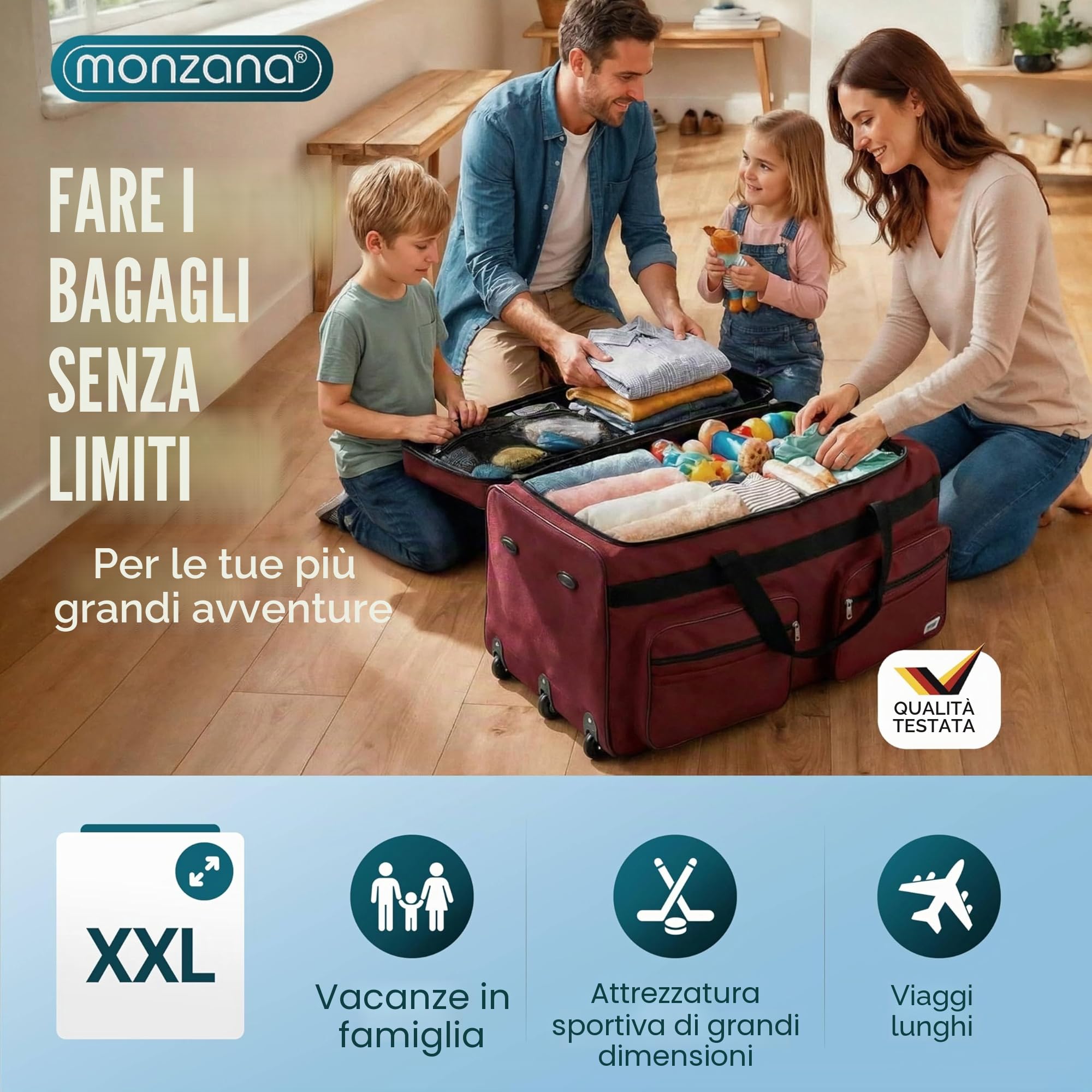 Deuba Borsone da viaggio con ruote XXL 85x43x44cm 160 L Trolley Borsa da viaggio Borsa sportiva bagaglio valigia manico telescopico