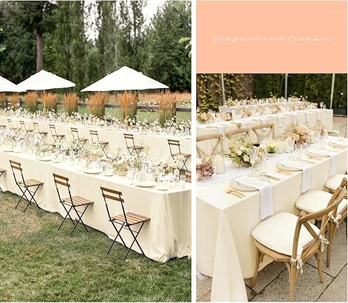 Miniatura 5 de Paquete de 8 manteles de poliéster de 60 x 102 pulgadas, manteles rectangulares beige para mesas de 6 pies, resistentes a las manchas y a