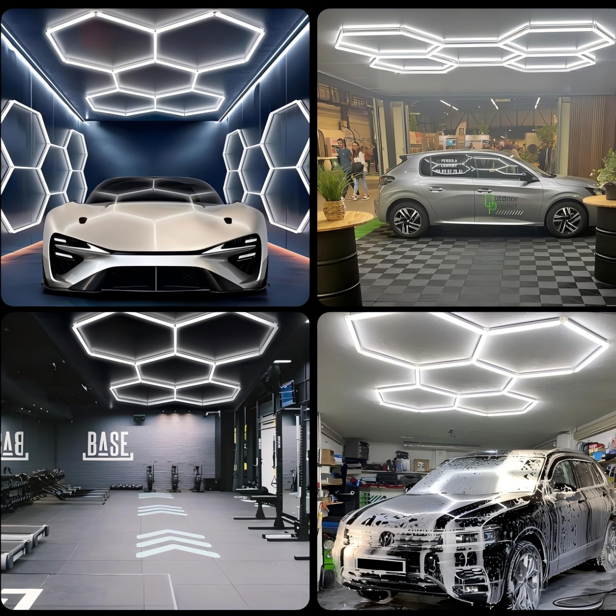 Led Hexagonal, Hexagon Led Garage, 81pcs Luces de Tubo, 672W 6500K Luces LED de Techo Conectables para Taller, Garaje, Almacén, Gimnasio, Sala de Lavado para el Cuidado del Automóvil, 14 HEX con Marco