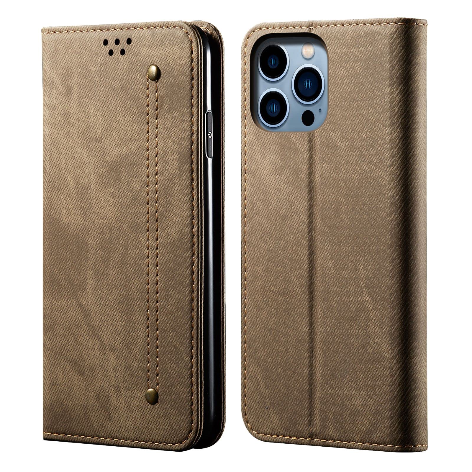 Cubix® Denim Flip Cover for Apple iPhone 14 Pro Max Case Luxury Slim Wallet Folio Case Magnetic Closure Cover (Khaki) (B09Y3D8LVB) Amazon Price History, Amazon Price Tracker