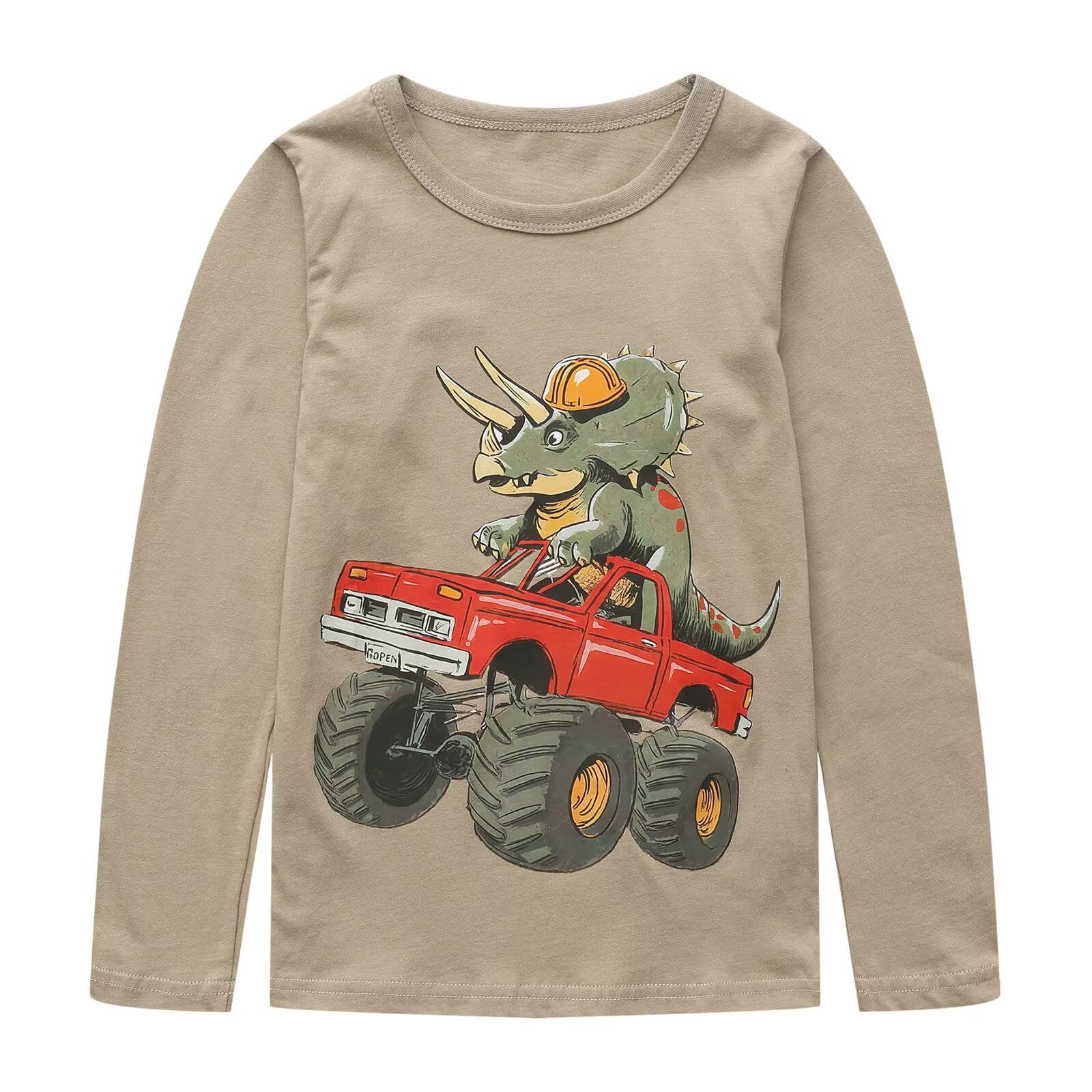 Jungen-T-Shirts für Kinder, langärmelig, Baumwolle, Multipack, Dinosaurier-T-Shirts, Rundhalsausschnitt, 3 Stück, lässig, Herbst, Schule, Spielkleidung