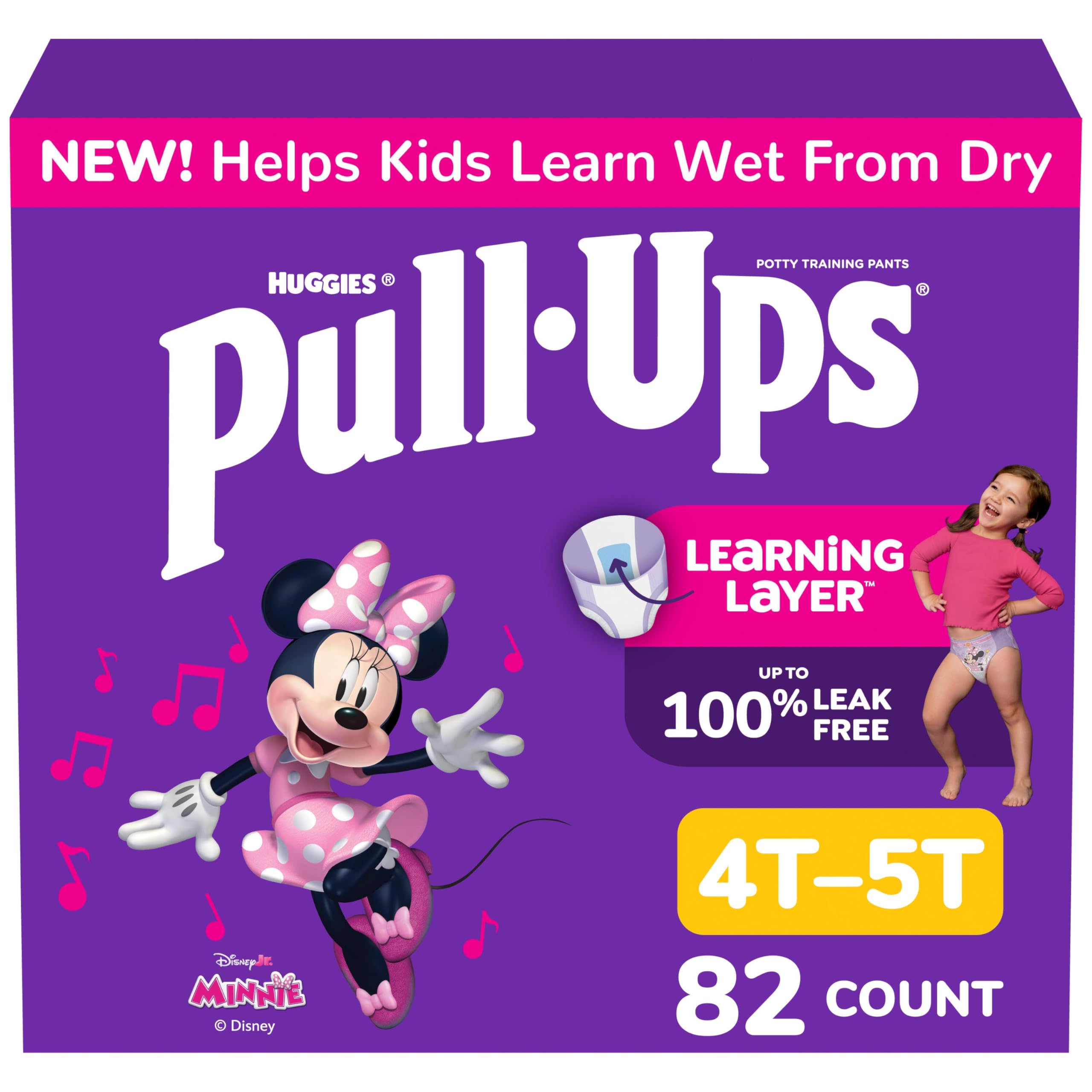 Pull-Ups Trainingsunterhose für Mädchen, leicht zu öffnende Kleinkinderhose, 4T-5T (15-22 kg), Lerndesigns für Kleinkinder, 82 Stück