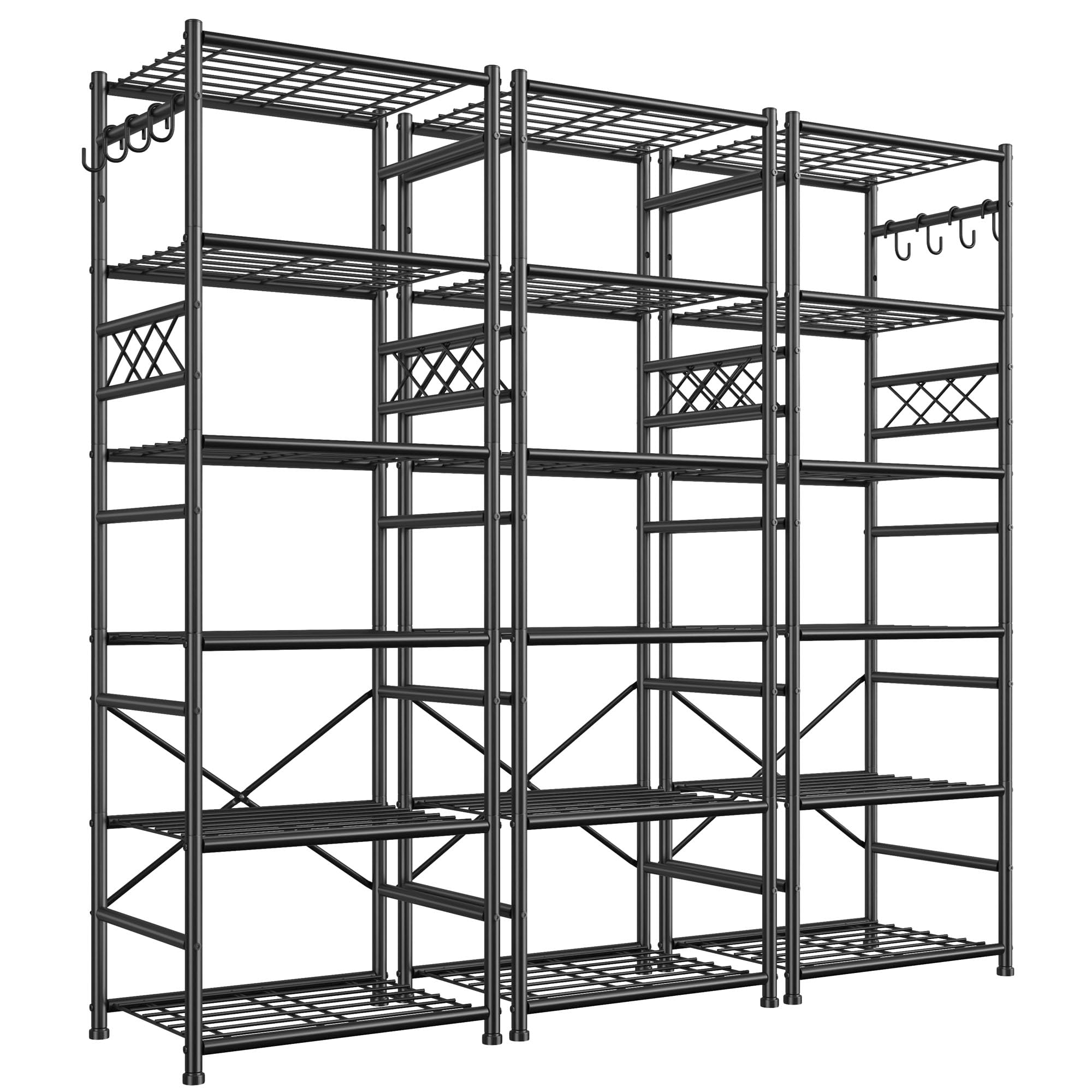 DurayLoly Storage Shelves-6 Tier Metal Shelving Unit with Hooks,Heavy Duty Garage Shelving with Leveling Feet,High Standing Shelf Organizer for Kitchen Pantry Bathroom Dorm,17.7”W×11.8”D ×72.2”H,Black