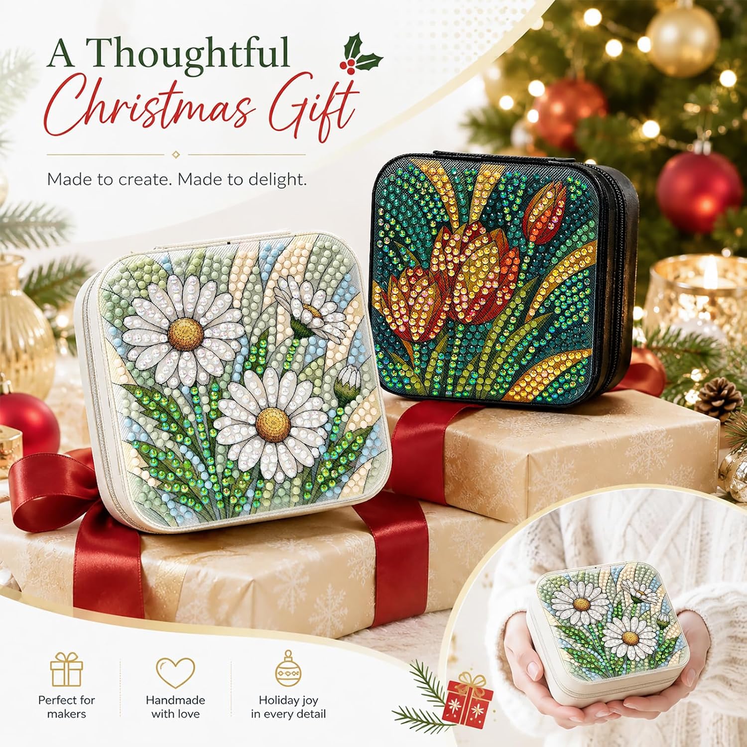 2 PC Diamond Art Flowers Jewelry Boxes Women Craft Adult Bedazzling Kit image 5