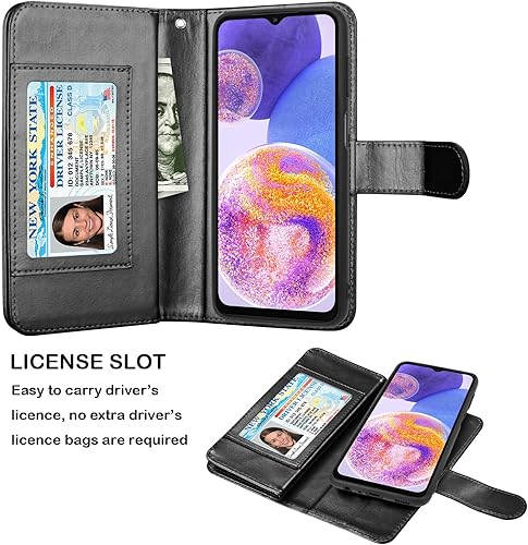 Miniatura 3 de Njjex Funda tipo cartera para Samsung Galaxy A23 4G A23 5G, 9 ranuras para tarjetas, soporte de crédito de piel sintética, desmontable, soporte