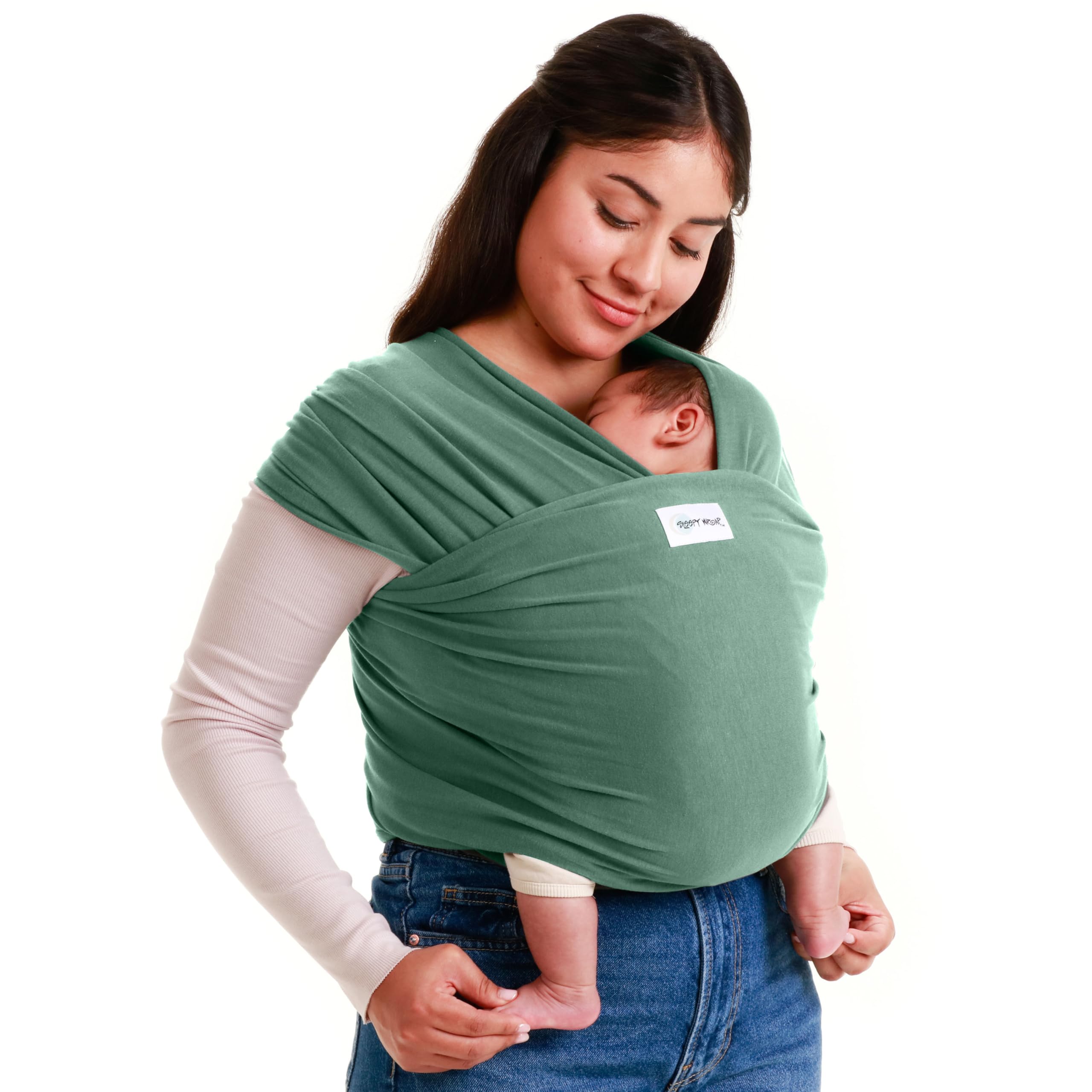 Sleepy Wrap Baby Carrier Newborn to Toddler (7-35 lbs/3-15 kg) - Hands-Free & Hip-Healthy Baby Wrap Carrier, Machine-Washable & Breathable (Sage Green)