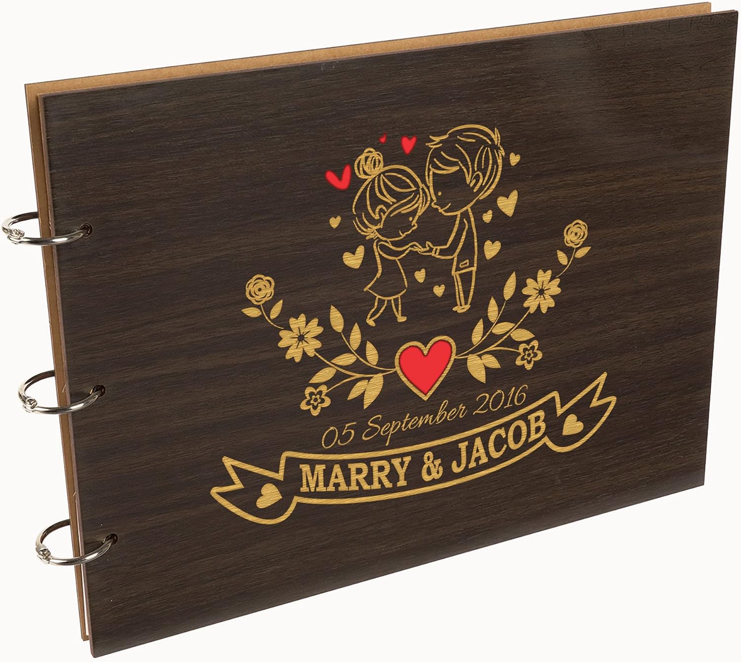 Darling Souvenir Personalized Engraved Laser Cut Wedding Guest Book Wooden Cover Sign-in Book Registry Guestbook Scrapbook-H8