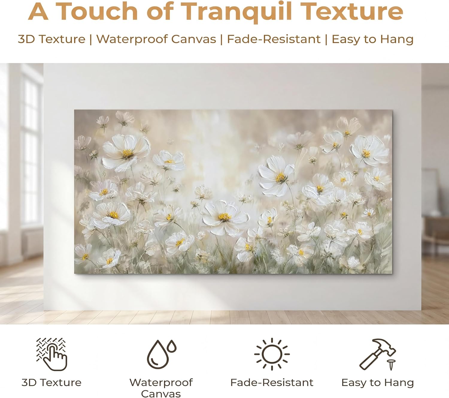 Acocifi Textured Floral Canvas Wall Art for Bedroom 40"x20" | Minimalist Calming, Waterproof non-fading, For Living Room Home Decor, Above the Bed Sofa, Easy to Hang