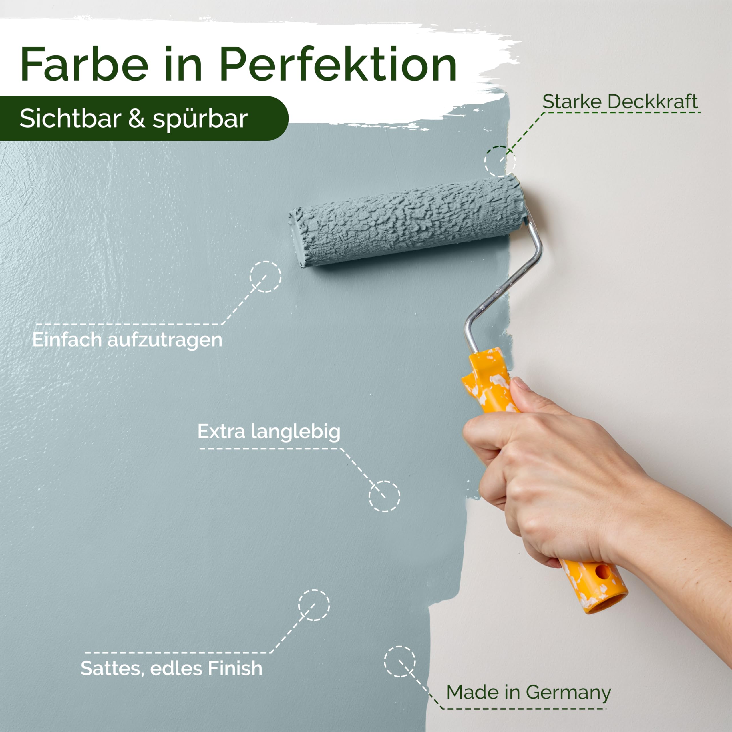 Wandfarbe Blau Hellblau Petrol matt 5 L – Detailed Duck Egg