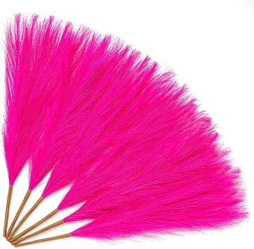 Serwalin Bright Hot Pink Pampas Grass Decor, 17.7 Inch 6Pcs Faux Pampas Grass, Artificial Pampas Grass for Wedding Table Centerpieces Decoration