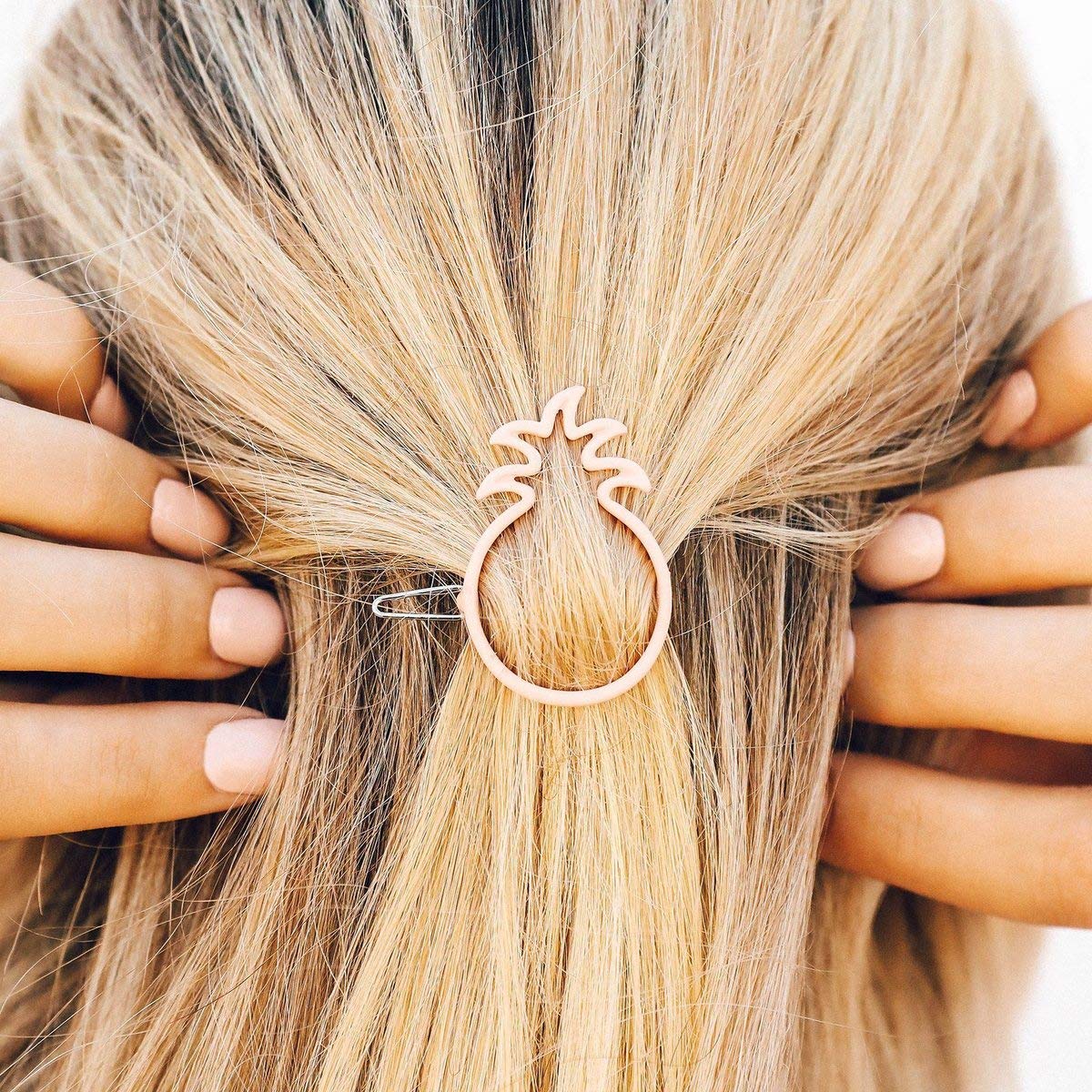 Pura Vida Salmon Enamel Pineapple Hair Barrette - 100% Brass Base, Stylish Clip Design - 2 Inches