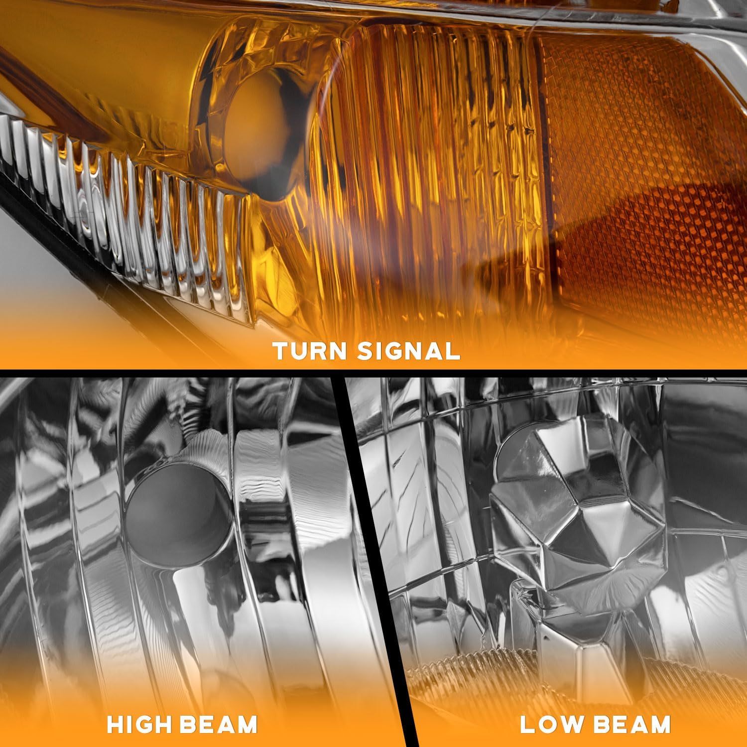 WEELMOTO for 2012-2015 Honda Civic 4Dr Sedan Headlights for 12-13 Honda Civic 2Dr Coupe Pair Headlamp Chrome Housing Amber Reflector Left+Right Side (Does NOT Fit Hybrid or Hybrid-L Models)