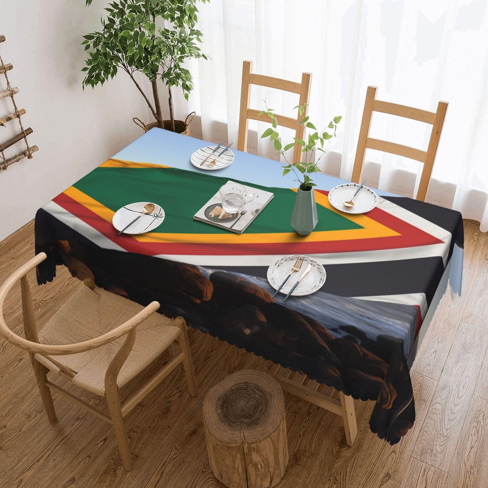 WPKJU South Africa Flag Printed Rectangle Tablecloth 72x54 Inch with Lace Trim, Water-Resistant Washable Table Cover for Farmhouse Weddings, Outdoor Picnics & Holiday Dining