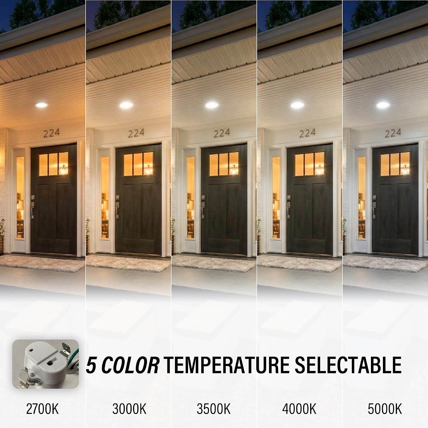 5 Inch Outdoor Ceiling Light with Dusk to Dawn Sensor, 5CCT LED Flush Mount, Wet Rated Soffit Light for Porch Entryway Garage, Edge-Lit Slim Surface Mount, 10W, ETL & Wet, White, 4 Packs