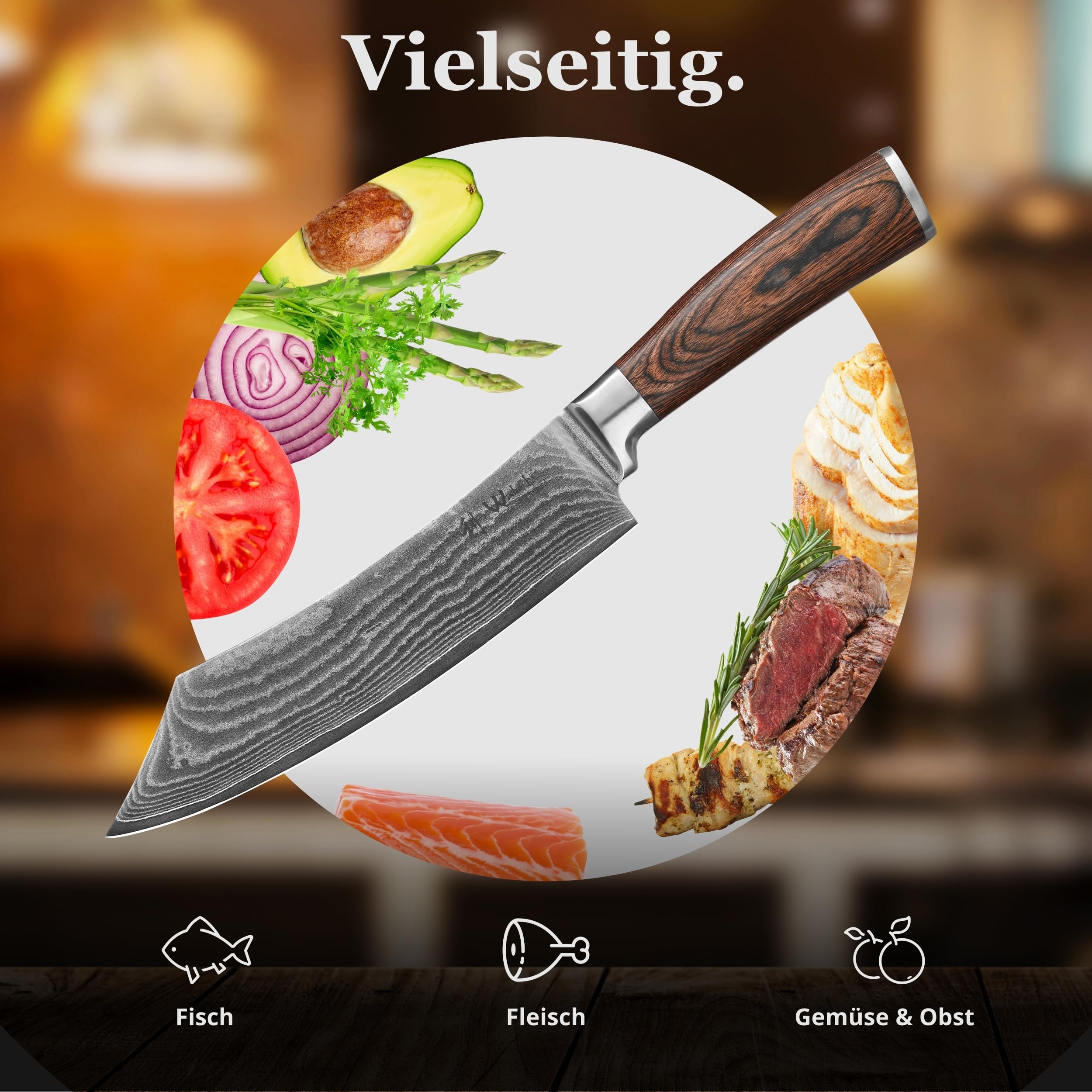 Wakoli EDIB BBQ Blockmesser 20 cm aus 67 Lagen Damaststahl mit VG10-Kern