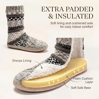 cosyone1997 Slipper Socks for Women Warm Fuzzy Non Slip Soft Sole | Sherpa lining, padded sole, stretchy cuff and gripper dots for bedroom or lounging; gift-ready box, machine washable