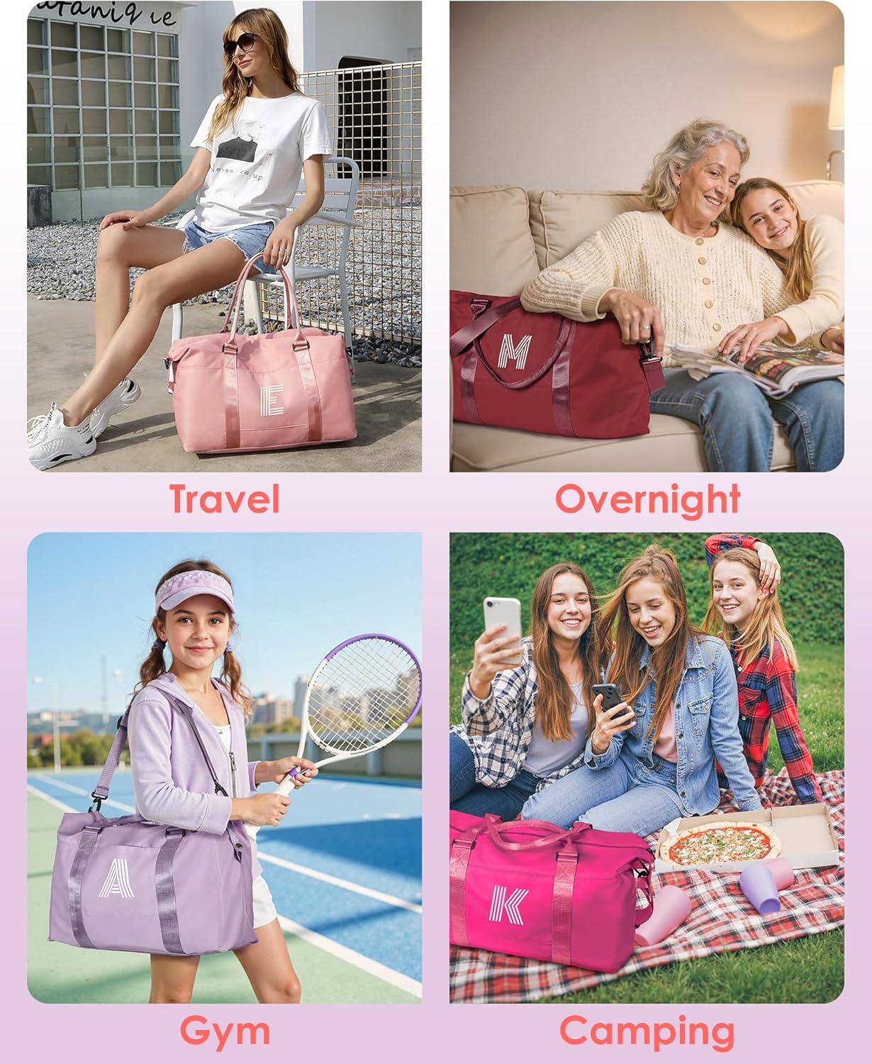 Birthday Gifts for Women, Initial Travel Duffel Bag, Daughter Gift from Mom,Personalized Weekender Bag，Monogram Overnight Bag Birthday Gifts for Women Gifts for Teen Girls (Letter W)